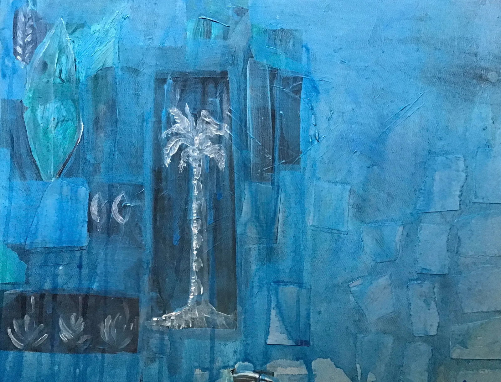 Night Palm Contemporary Abstract Botanical Mixed-Media Painting by CL Auker - 5