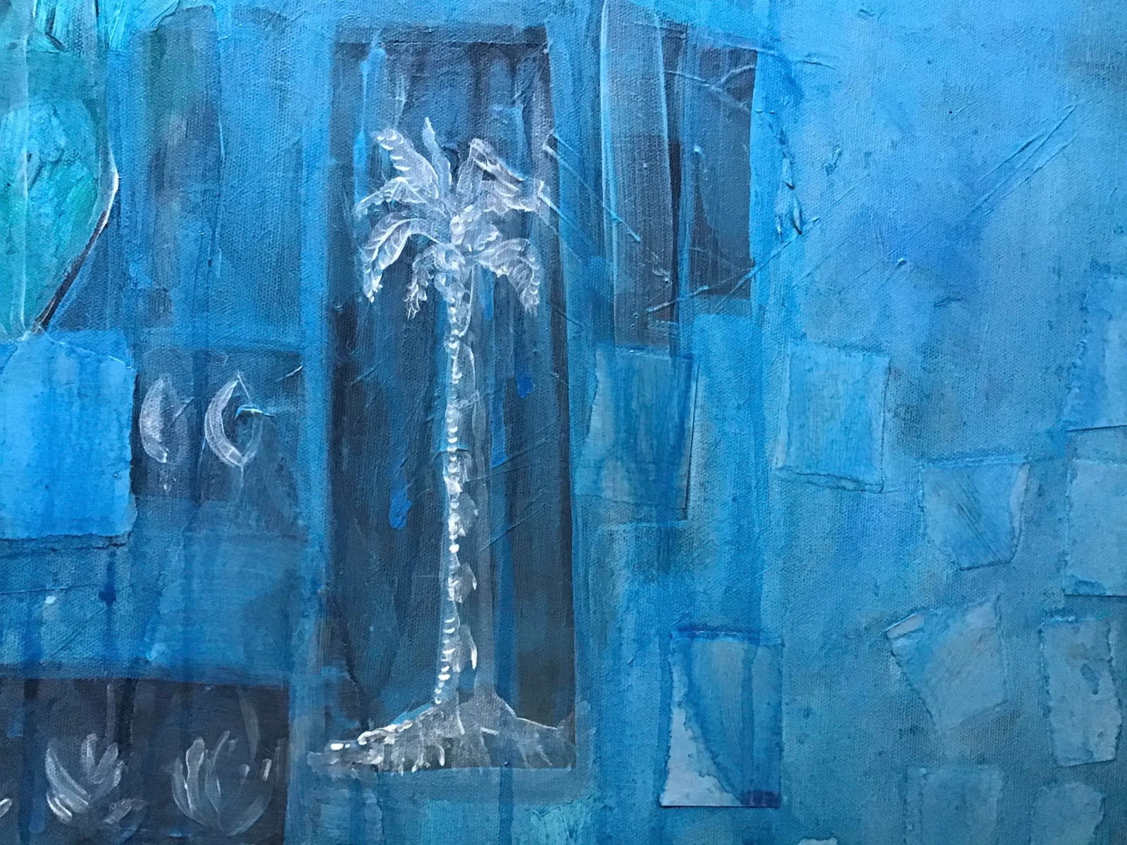 Night Palm Contemporary Abstract Botanical Mixed-Media Painting by CL Auker - 6