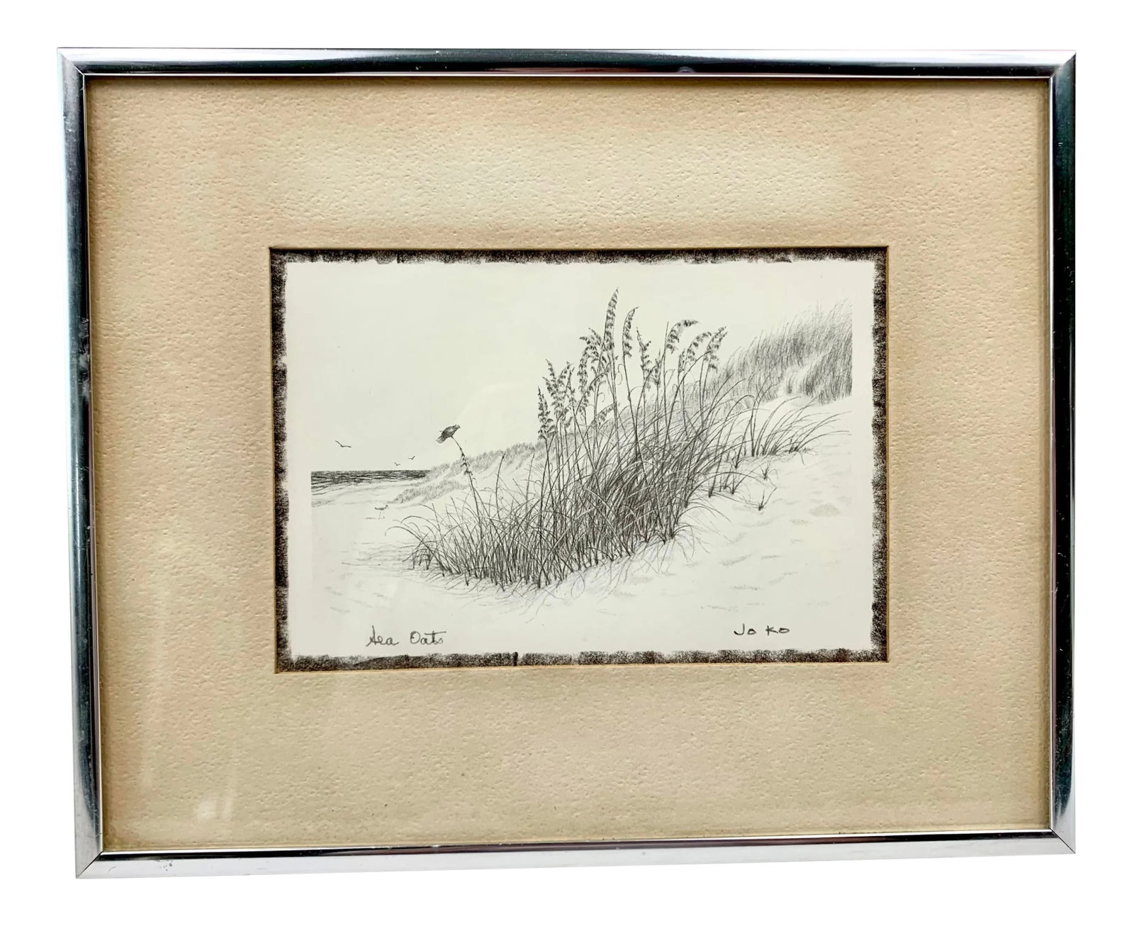 Vintage Coastal Jo Ka Framed Print: Vintage coastal reproduction print. Titled "Shadows" and made by artist Jo Ka from North Carolina. Perfect for a beach home or any coastal space. This is a pre-owned item so please see all pictures