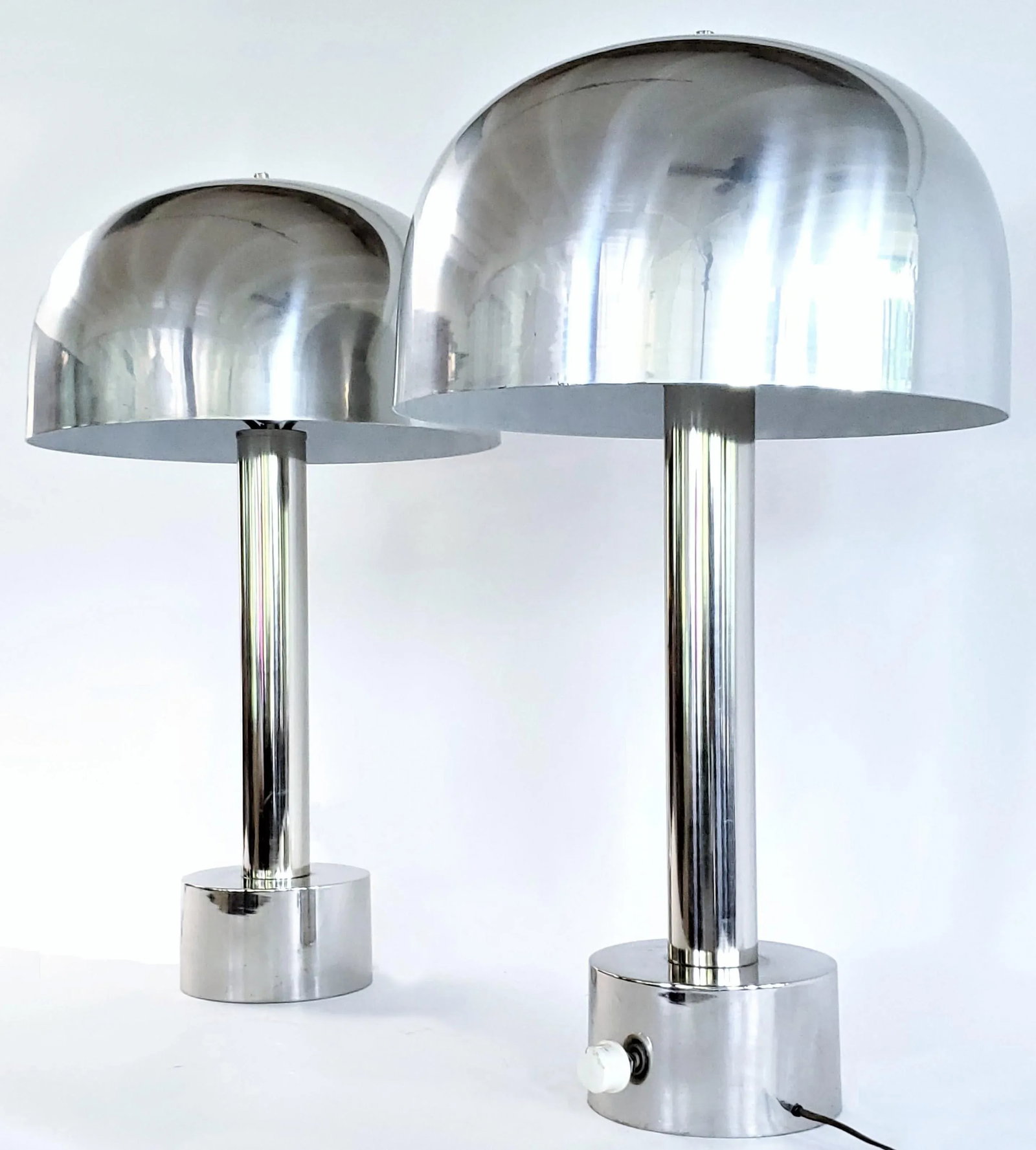 Vintage Laurel Chrome Mushroom Lamps With Aluminum Shades - a Pair - 13