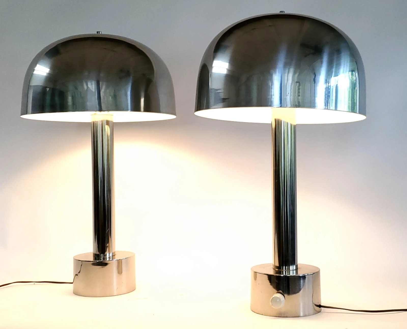 Vintage Laurel Chrome Mushroom Lamps With Aluminum Shades - a Pair - 2