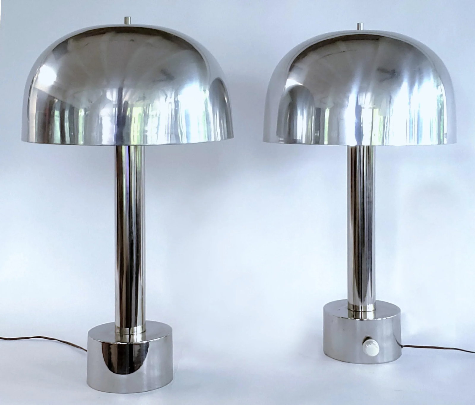 Vintage Laurel Chrome Mushroom Lamps With Aluminum Shades - a Pair - 3