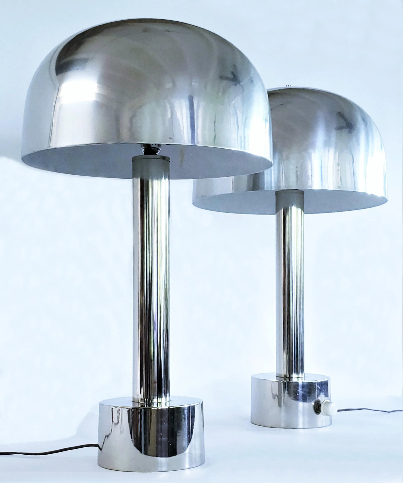 Vintage Laurel Chrome Mushroom Lamps With Aluminum Shades - a Pair - 4