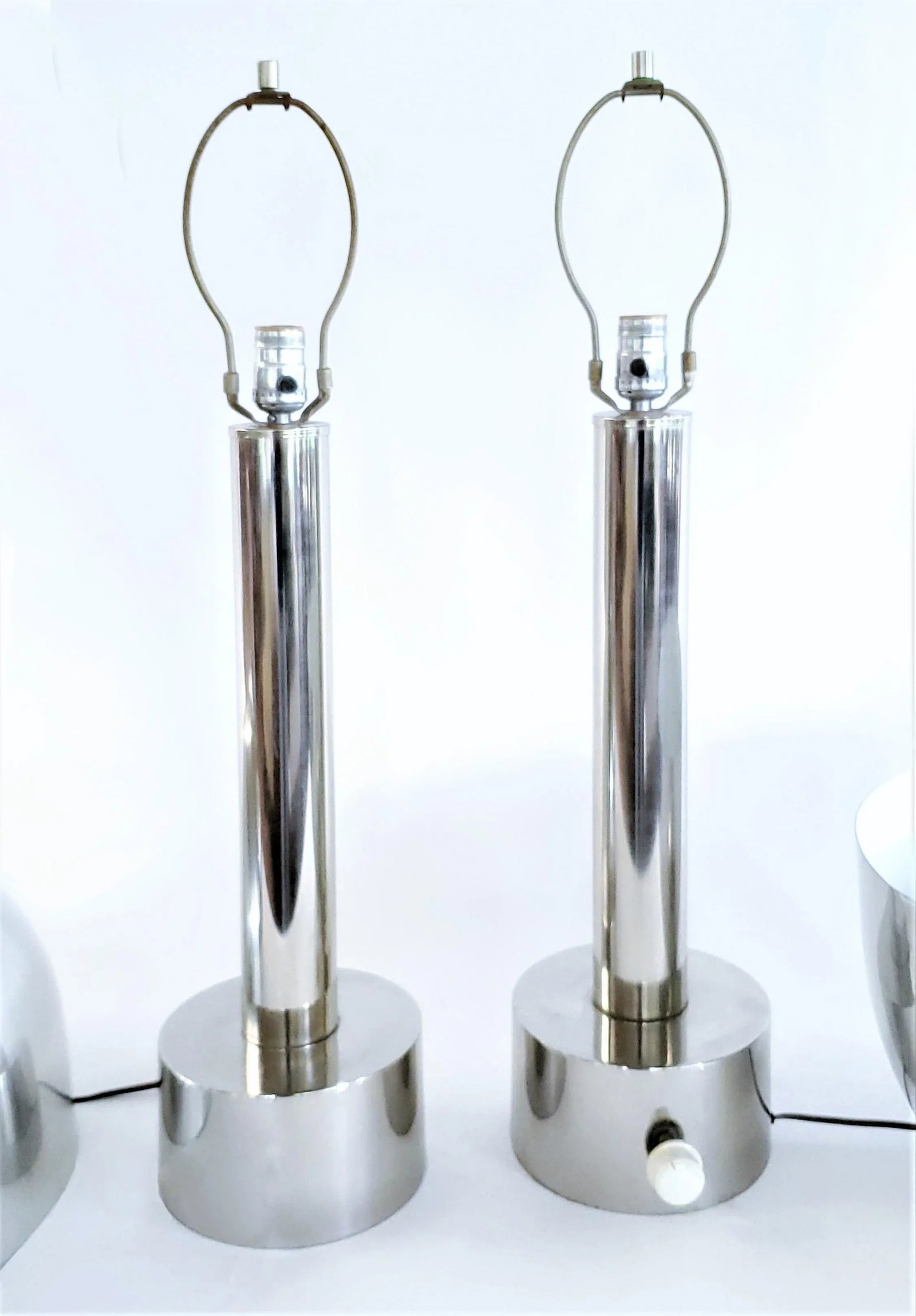 Vintage Laurel Chrome Mushroom Lamps With Aluminum Shades - a Pair - 5