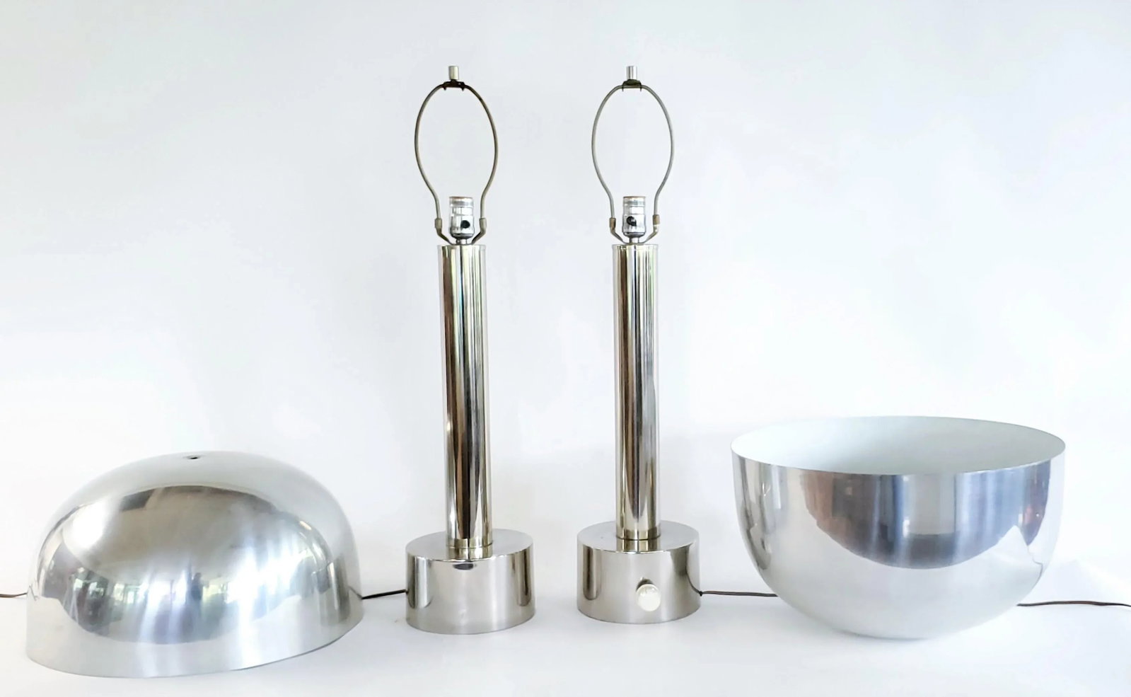 Vintage Laurel Chrome Mushroom Lamps With Aluminum Shades - a Pair - 6