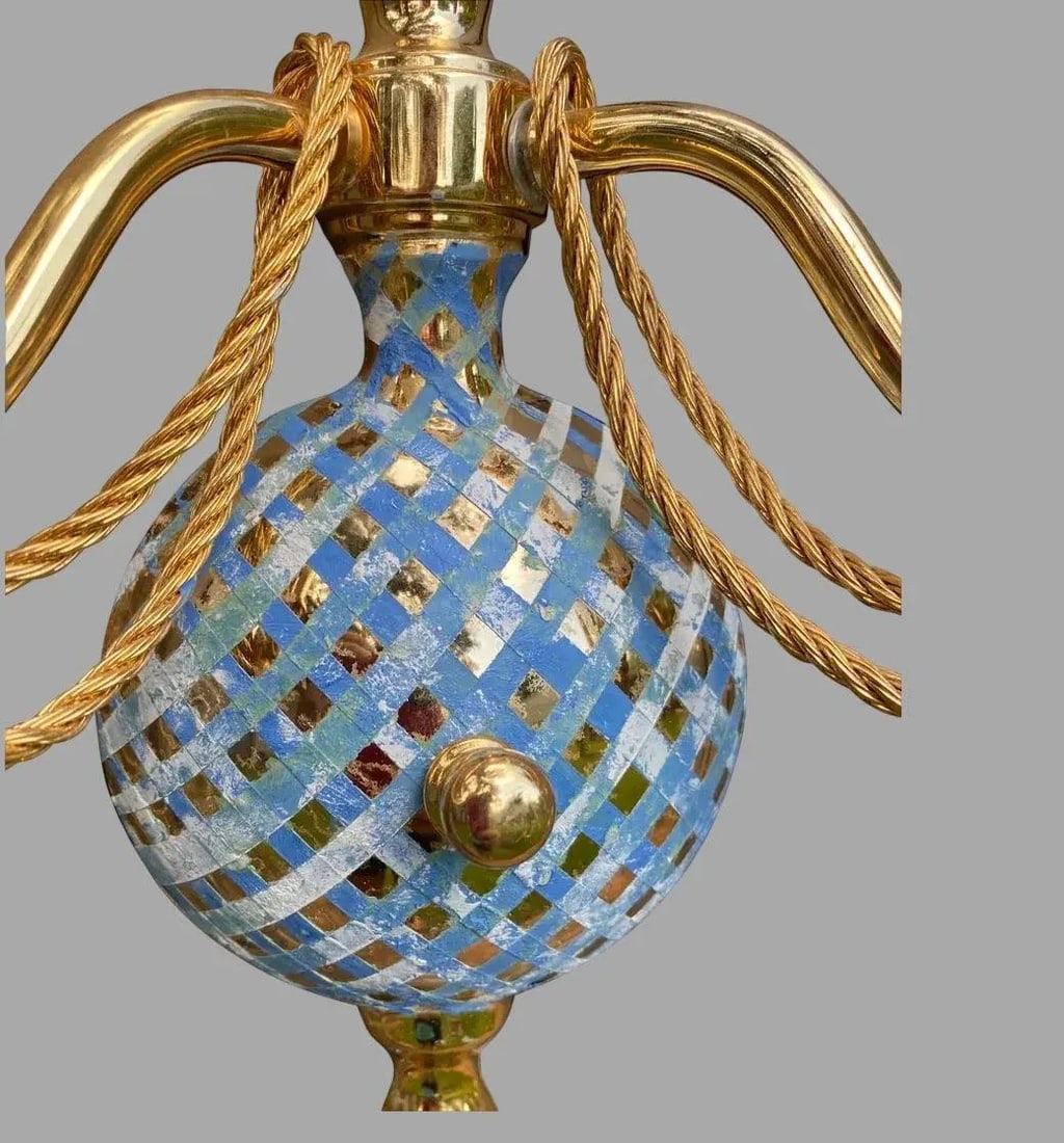 Gold Two Arm Light Sconce With Faux Marble Lattice - a Pair - 3