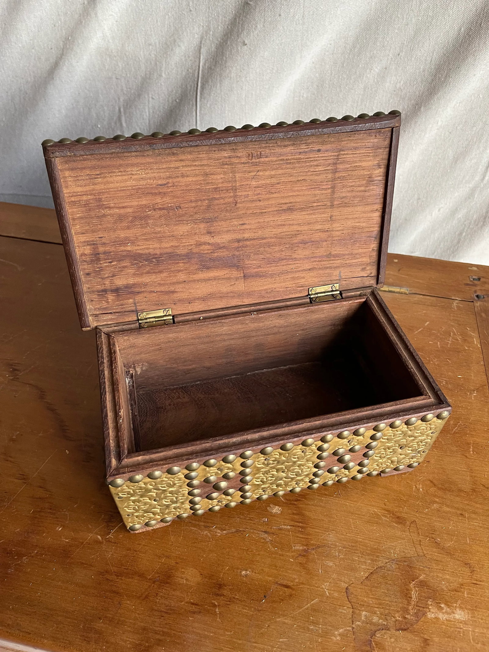 Antique Decorative Brass Studded Small Wooden Box - 10