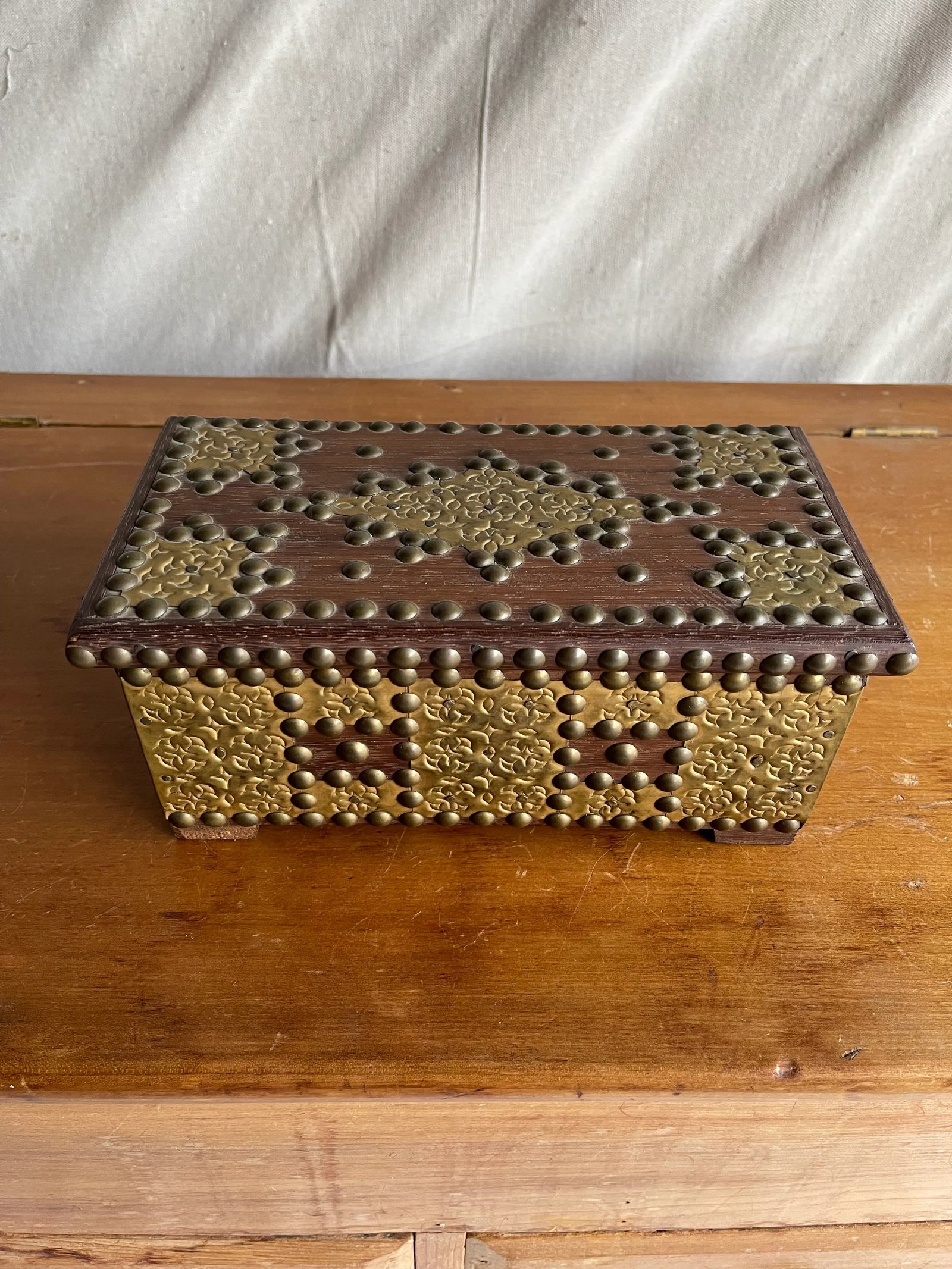Antique Decorative Brass Studded Small Wooden Box - 13