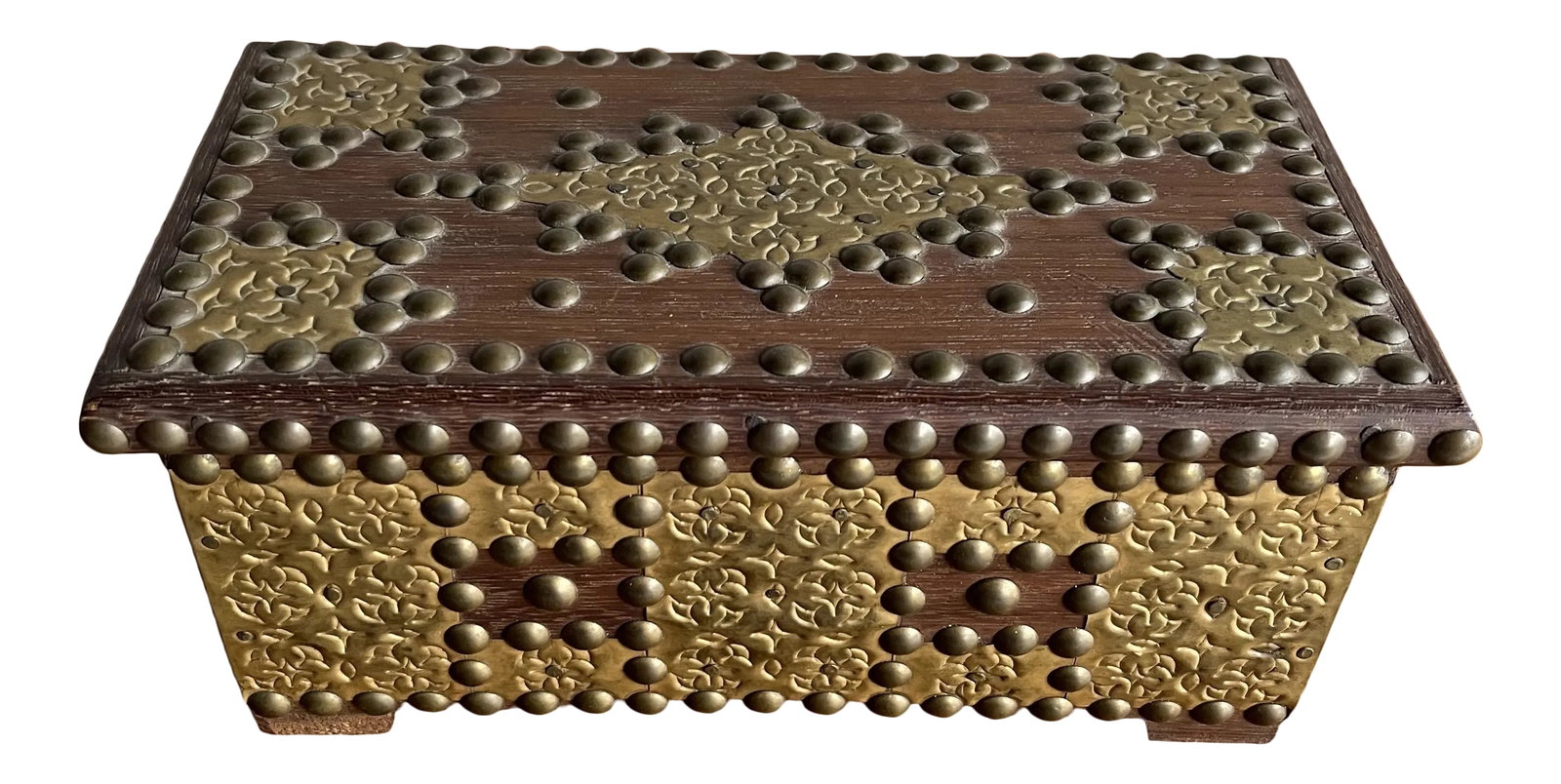 Antique Decorative Brass Studded Small Wooden Box (1 of 13)