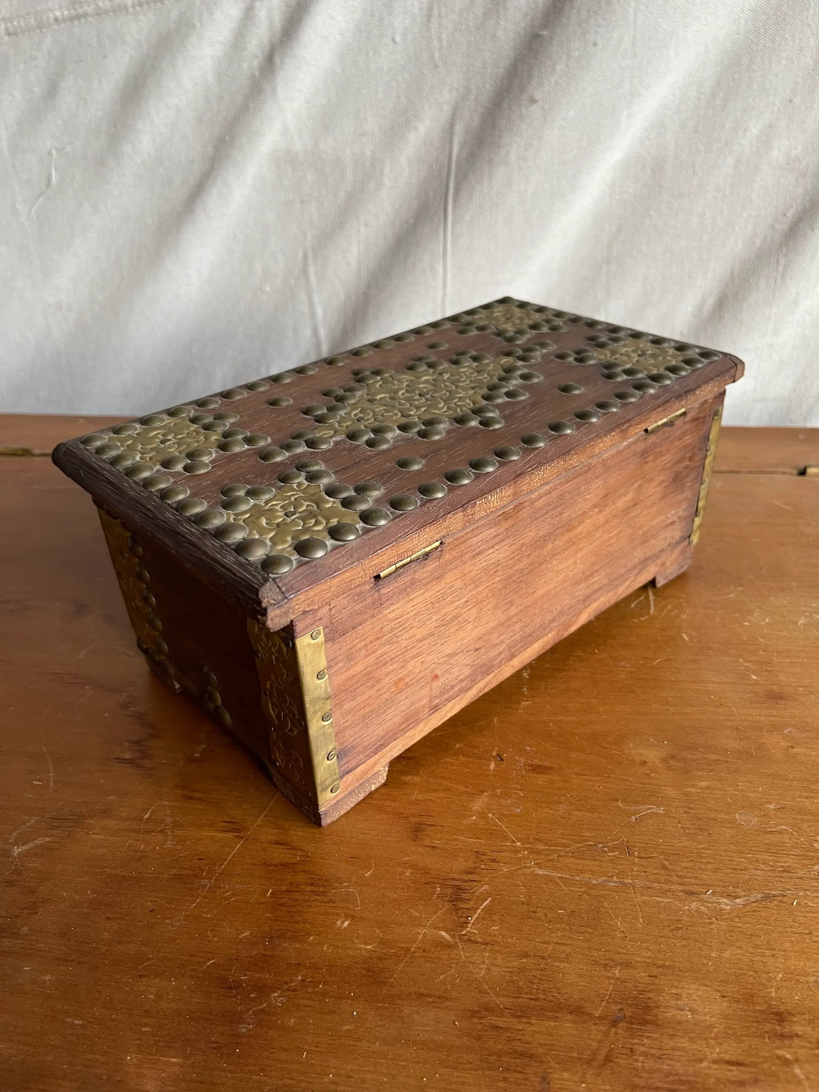 Antique Decorative Brass Studded Small Wooden Box - 7