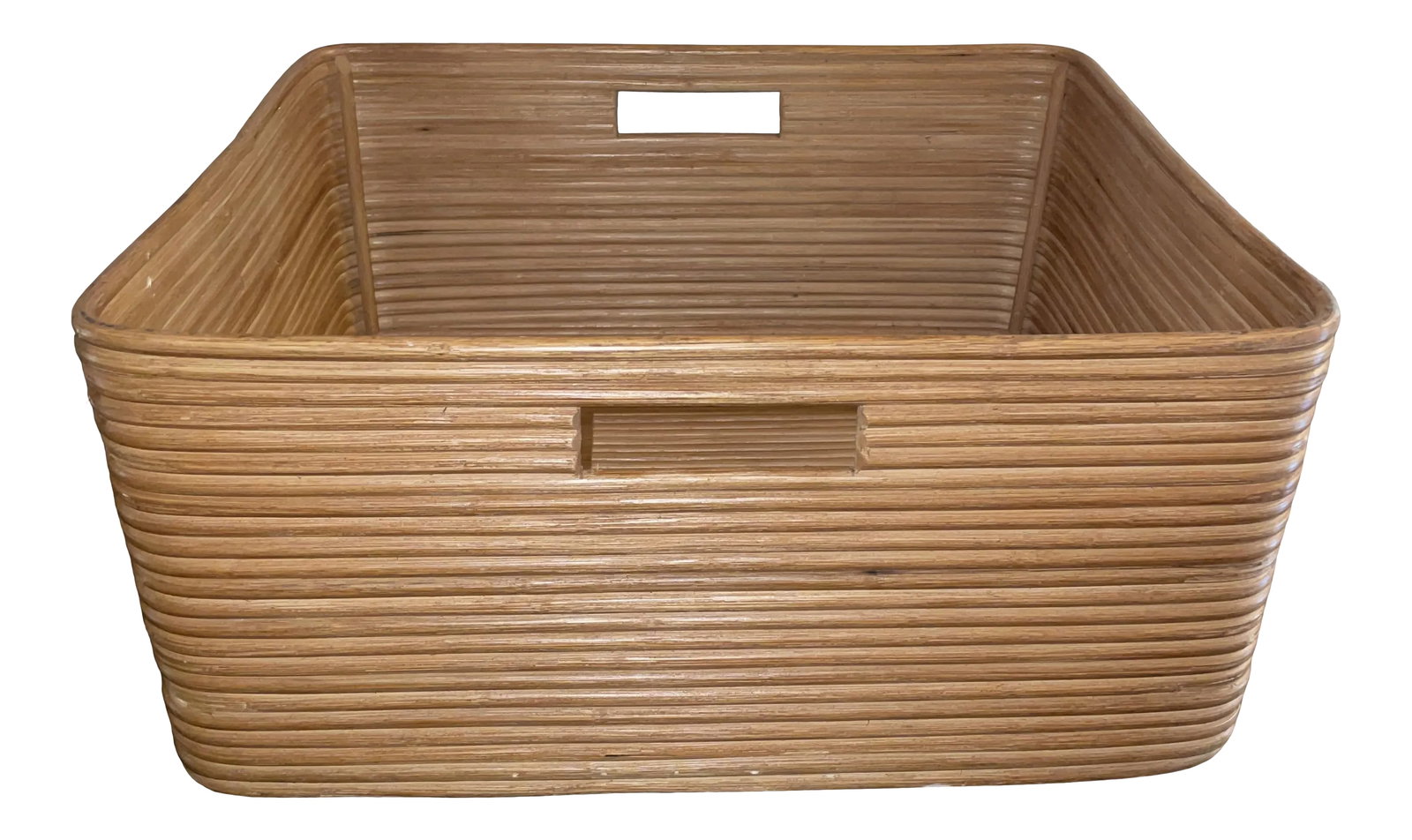 Mid-Century Pencil Reed Basket: Fantastic storage basket worthy of showcasing. Large enough for books, shoes or even a cat bed. Put under a coffee table or use as a catch all near the front door. Pictured inside is a record album