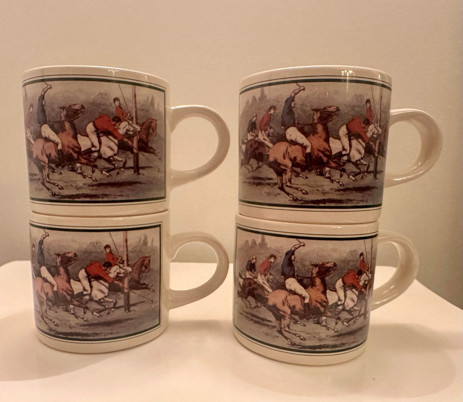 1970s Ralph Lauren Vintage Polo Players Thoroughbred Horse Ceramic Mugs - 3