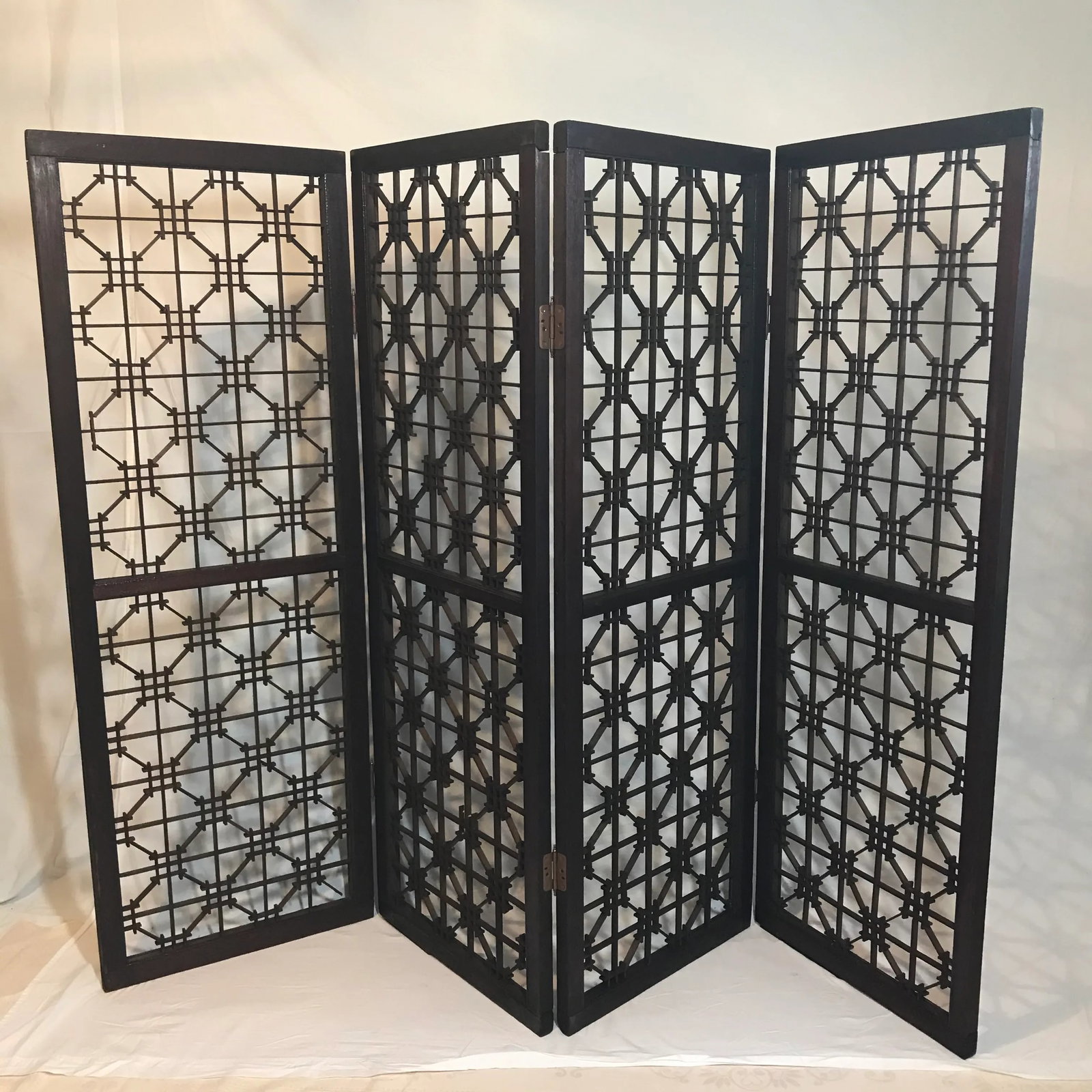Antique 1800's Korean Wooden Handmade Wall Art or Standing Decorative Screen - 12
