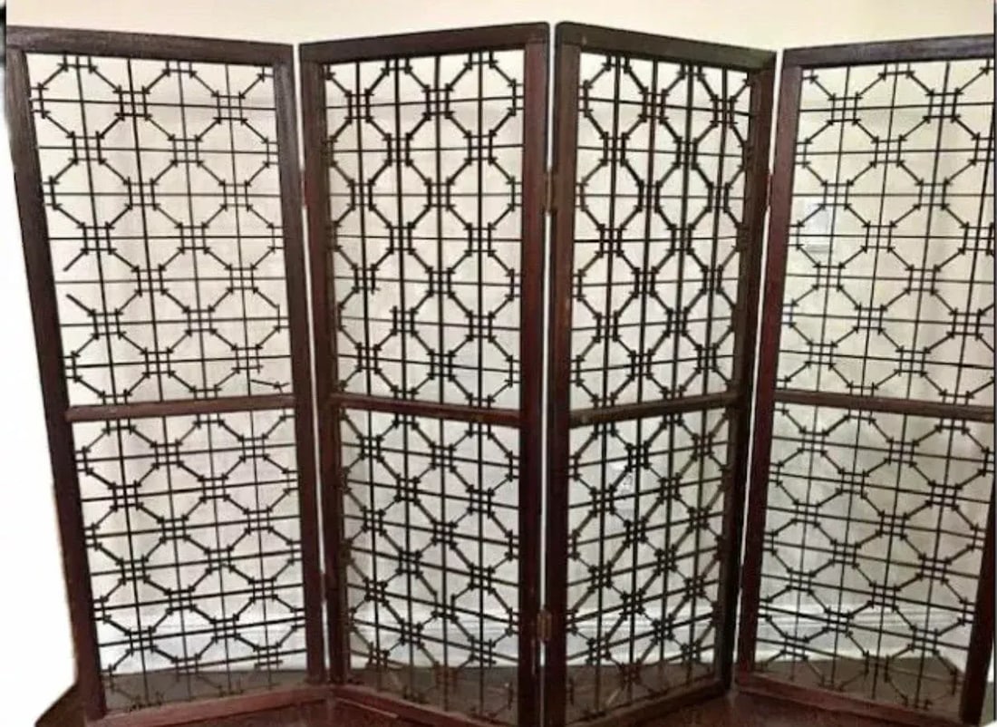 Antique 1800's Korean Wooden Handmade Wall Art or Standing Decorative Screen - 2