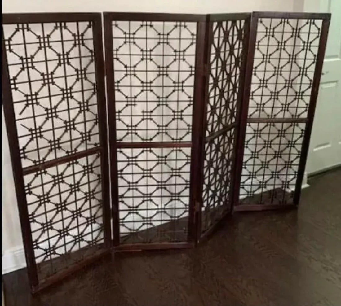 Antique 1800's Korean Wooden Handmade Wall Art or Standing Decorative Screen - 3