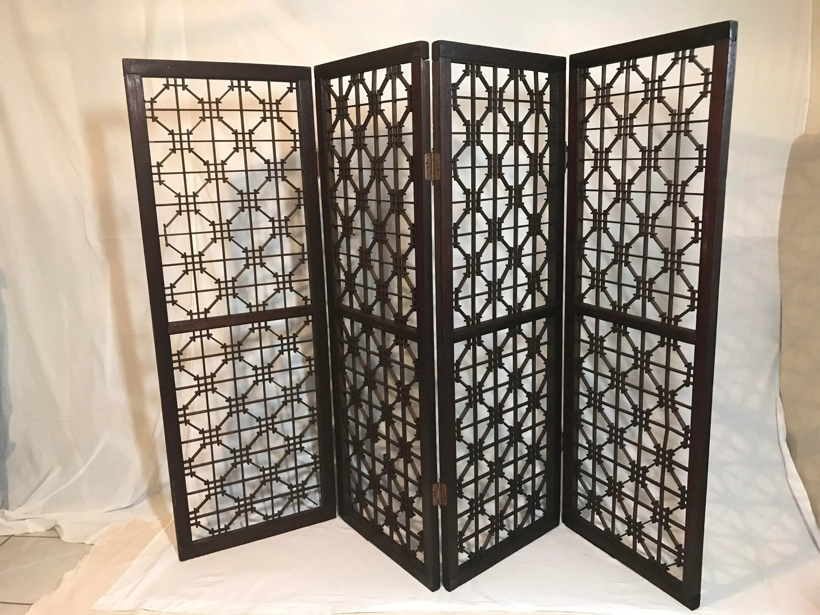 Antique 1800's Korean Wooden Handmade Wall Art or Standing Decorative Screen - 4