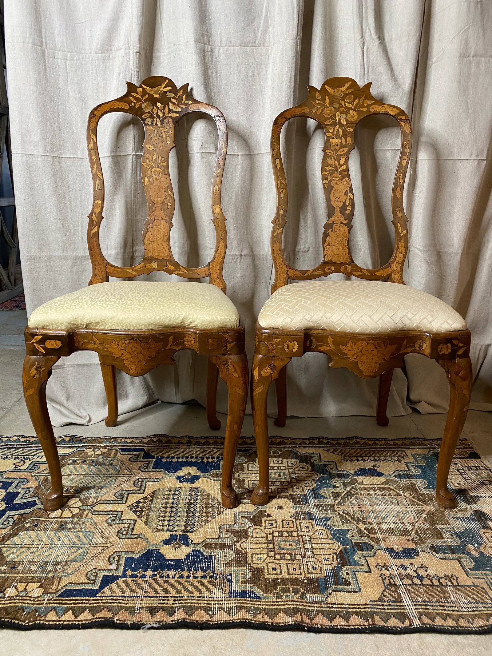 18th Century Vintage Dutch Marquetry Chairs - a Pair - 13