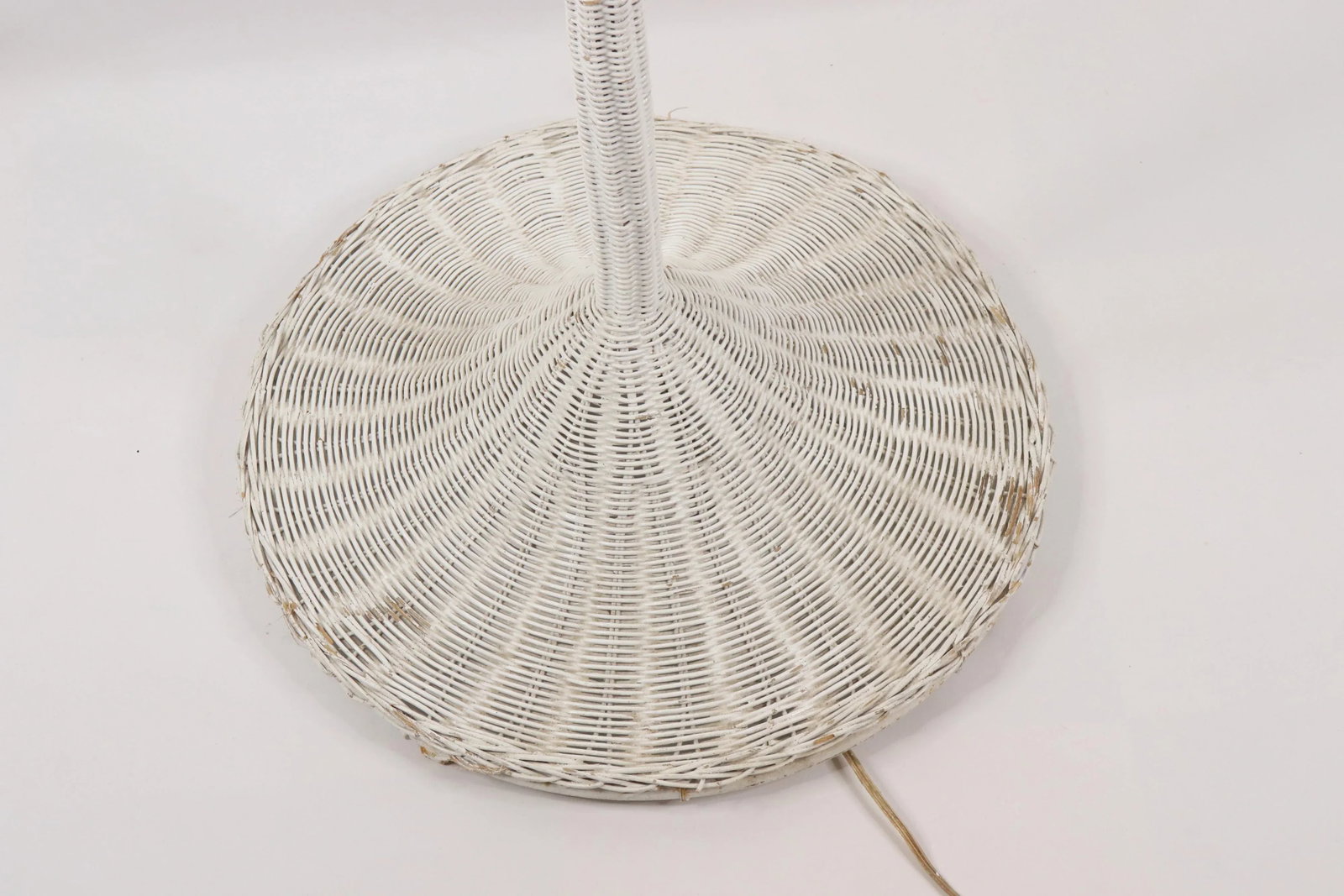 Vintage 1970s Mid Century Modern Tall Light White Rattan Wicker Floor Lamp - 2