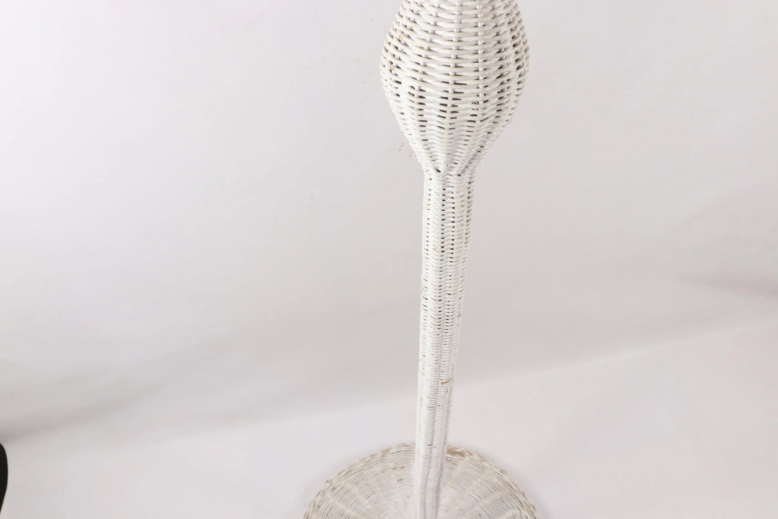 Vintage 1970s Mid Century Modern Tall Light White Rattan Wicker Floor Lamp - 5