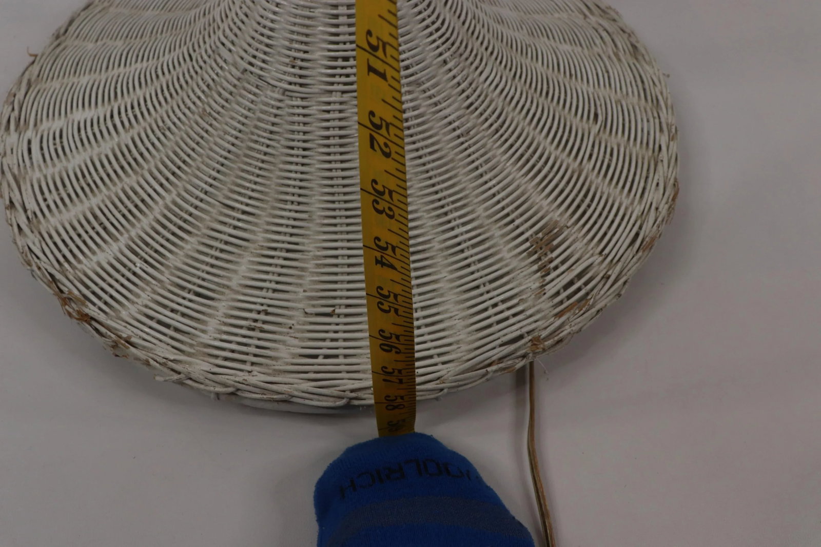 Vintage 1970s Mid Century Modern Tall Light White Rattan Wicker Floor Lamp - 6