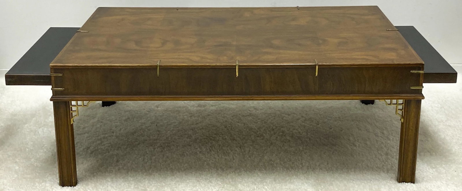 Drexel Heritage Burl Walnut & Brass Chippendale Style Coffee Table - 6