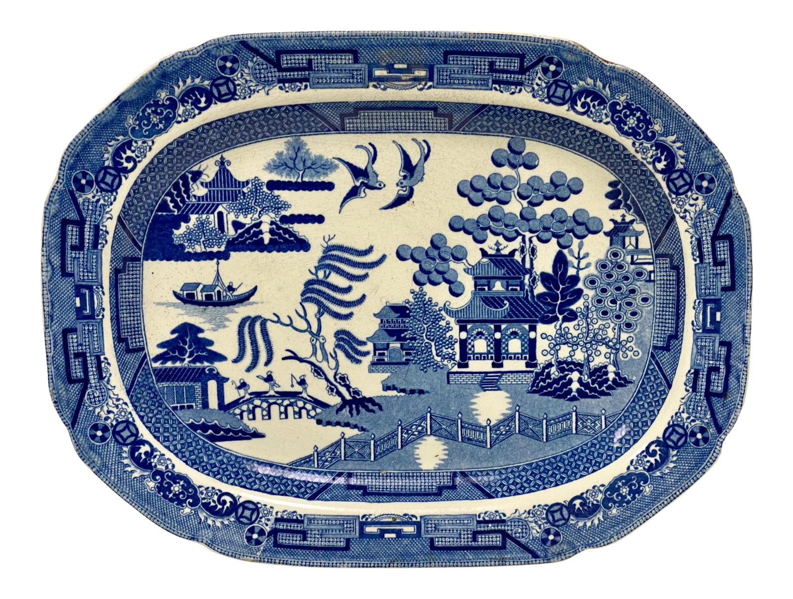 19th-C. English Blue & White Chinoiserie Platter (1 of 5)
