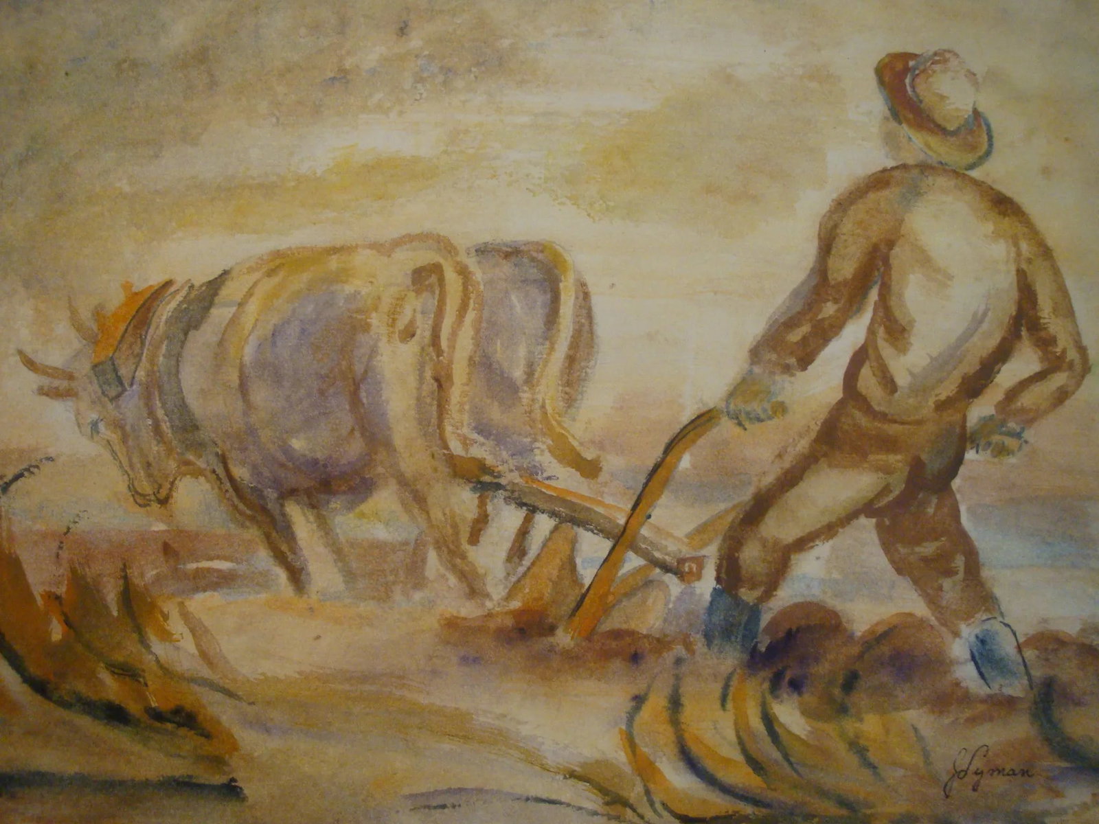 1940s Watercolor Painting Farm Landscape Wpa Style - 2