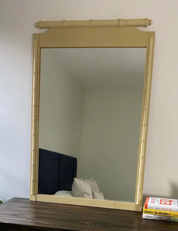 1970s Henry Link Cream Colored Bamboo Rattan Mirror - 10