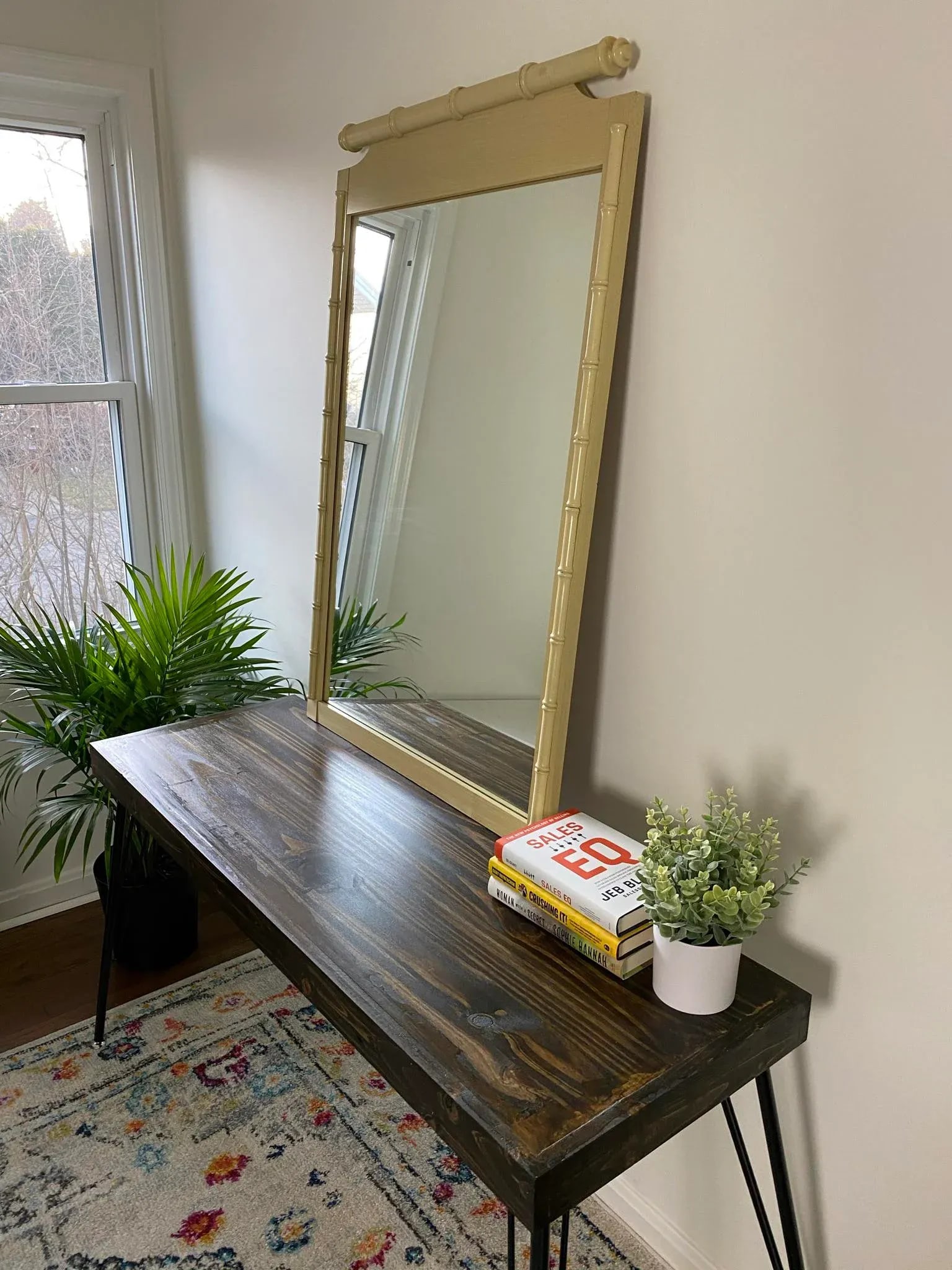 1970s Henry Link Cream Colored Bamboo Rattan Mirror - 3