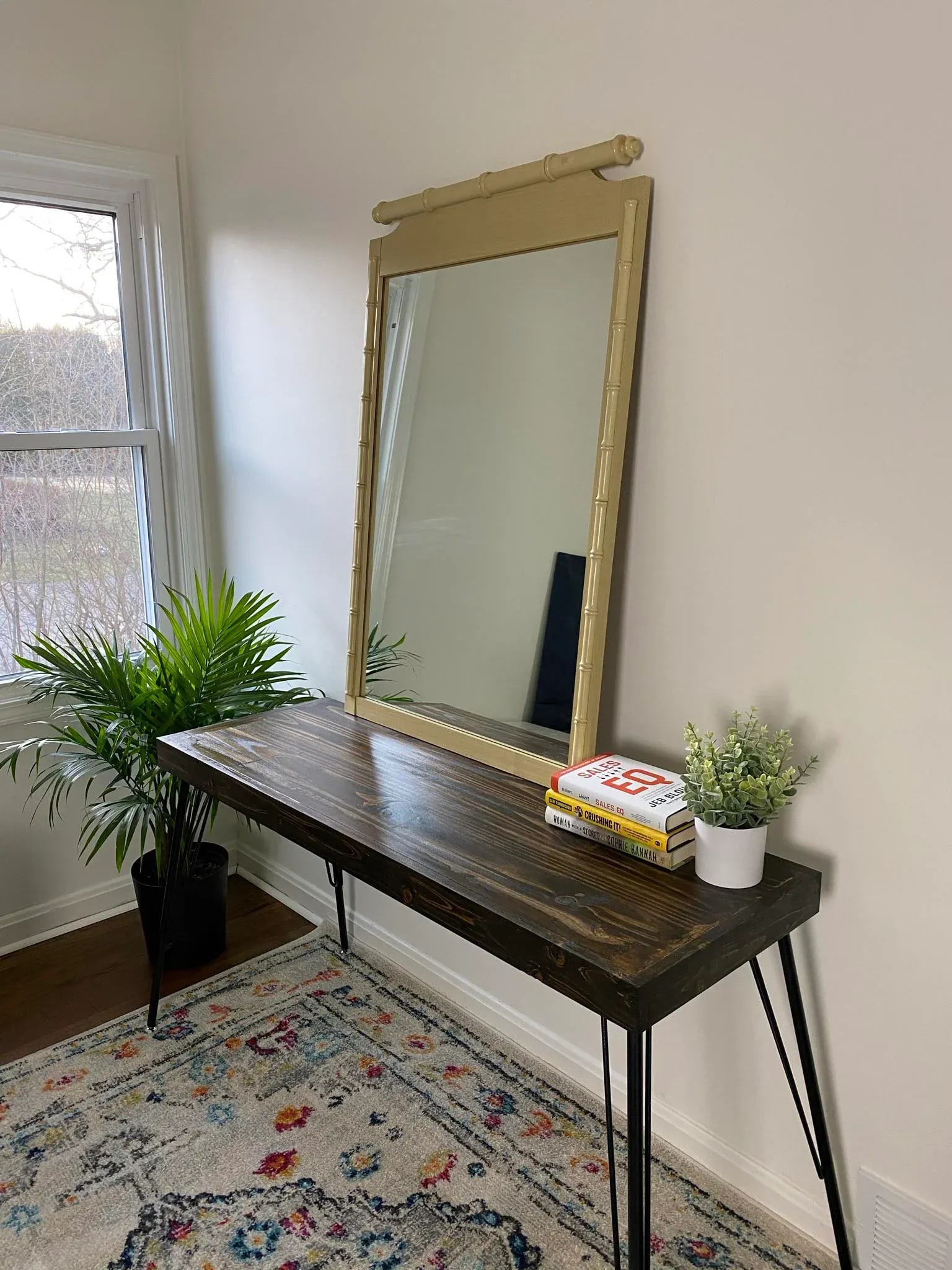 1970s Henry Link Cream Colored Bamboo Rattan Mirror - 4