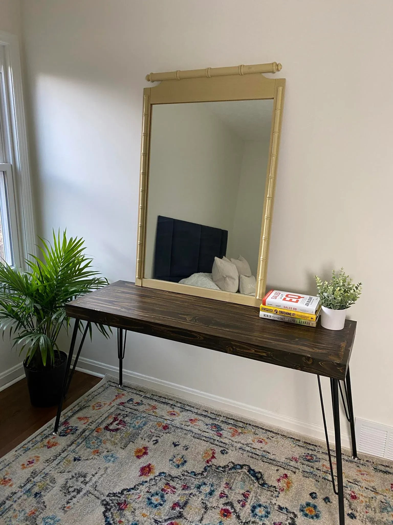 1970s Henry Link Cream Colored Bamboo Rattan Mirror - 7
