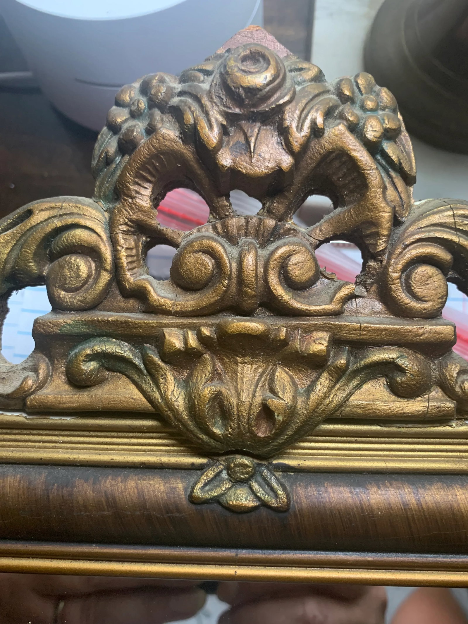 Antique Italian Hand-Carved Wood Mirror - 10