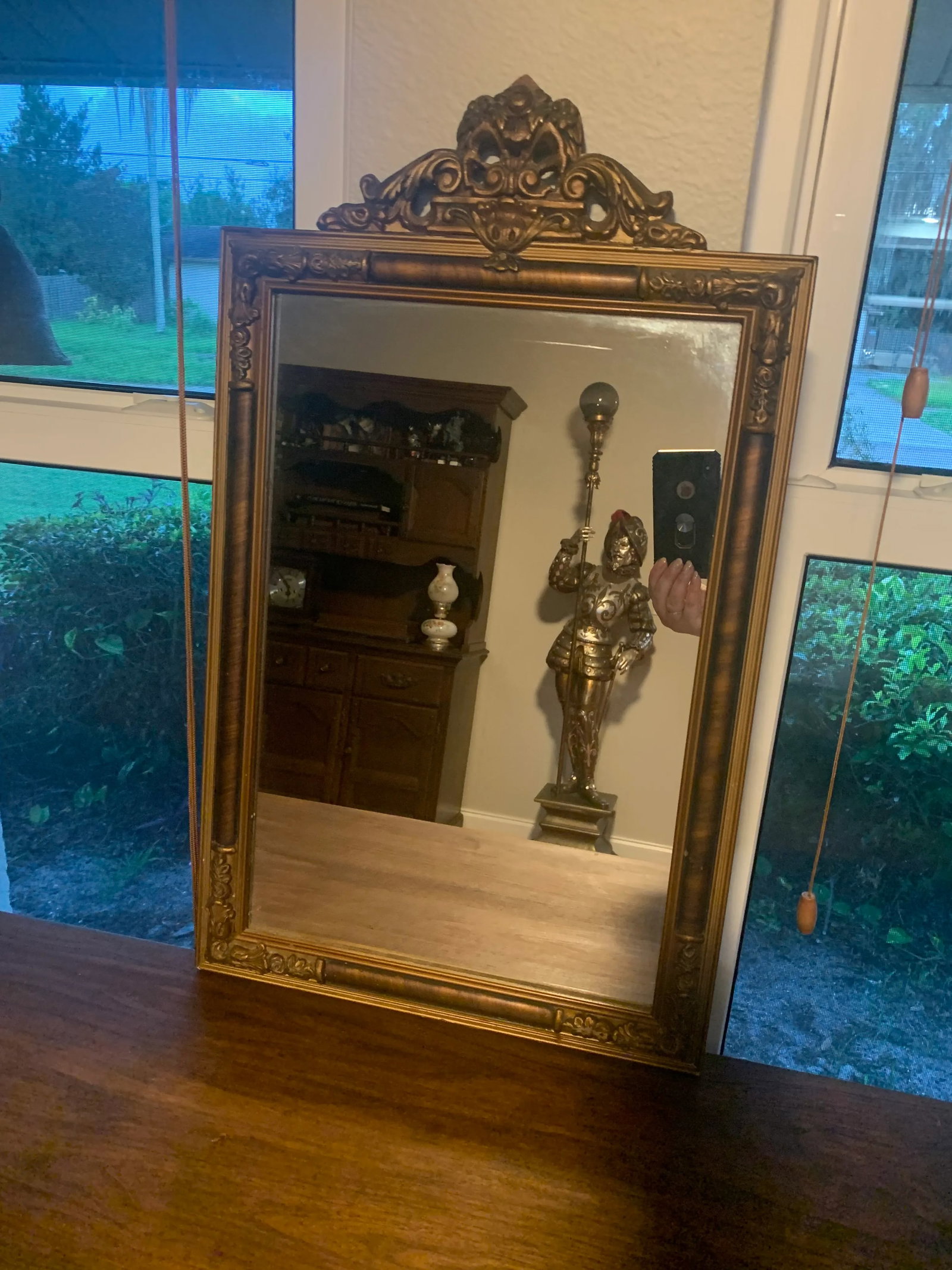 Antique Italian Hand-Carved Wood Mirror - 11
