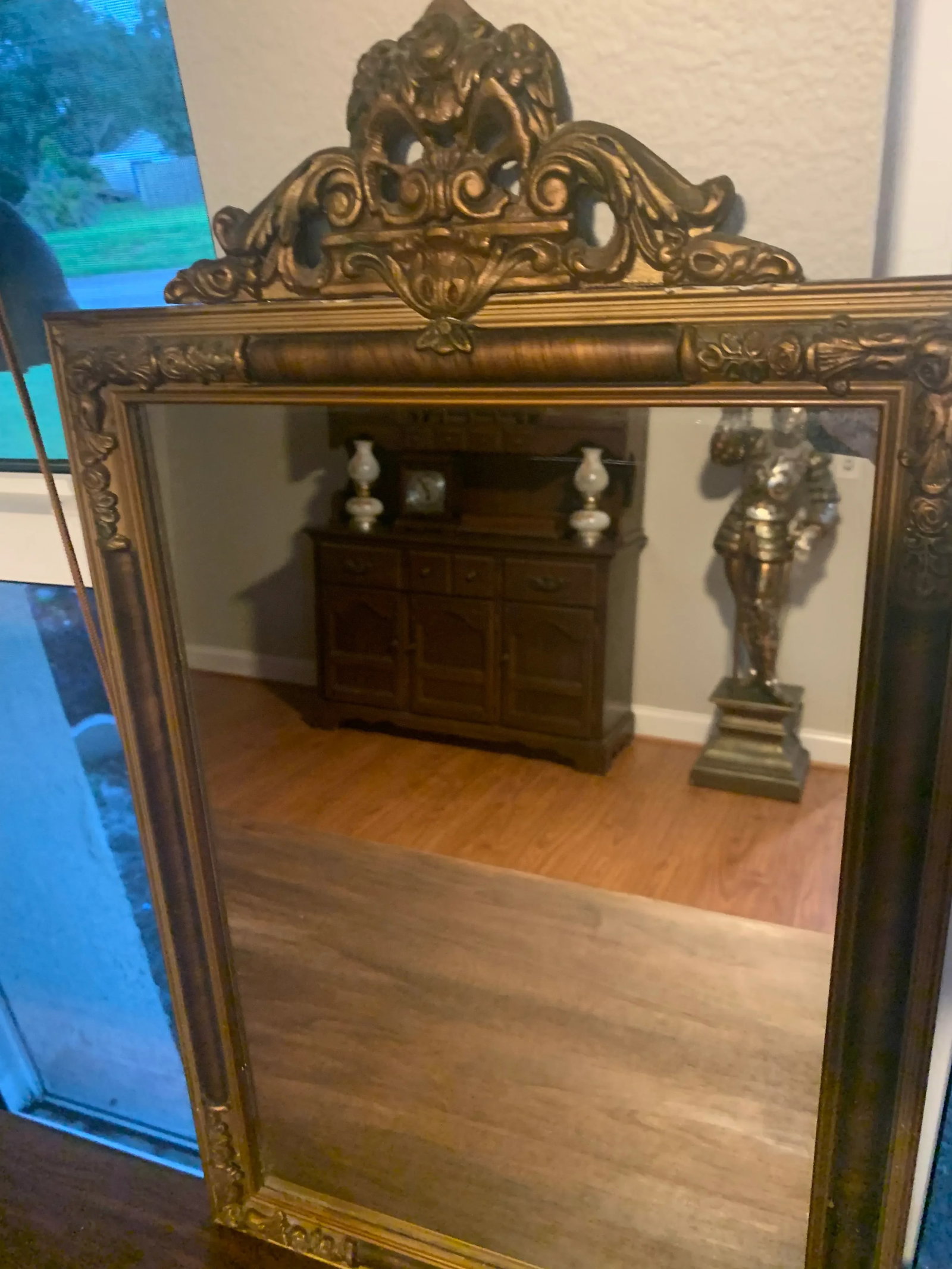 Antique Italian Hand-Carved Wood Mirror - 2