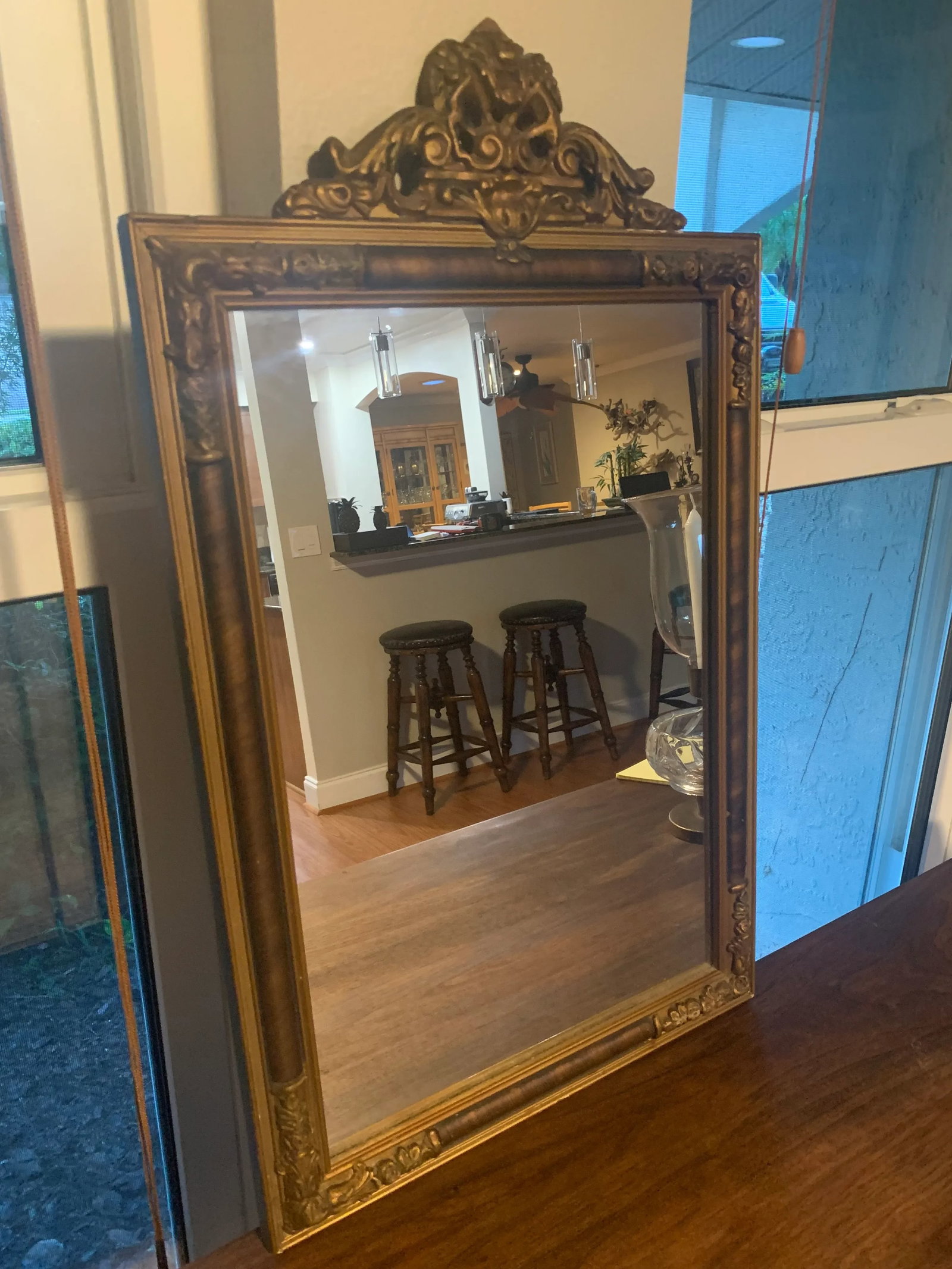 Antique Italian Hand-Carved Wood Mirror - 4