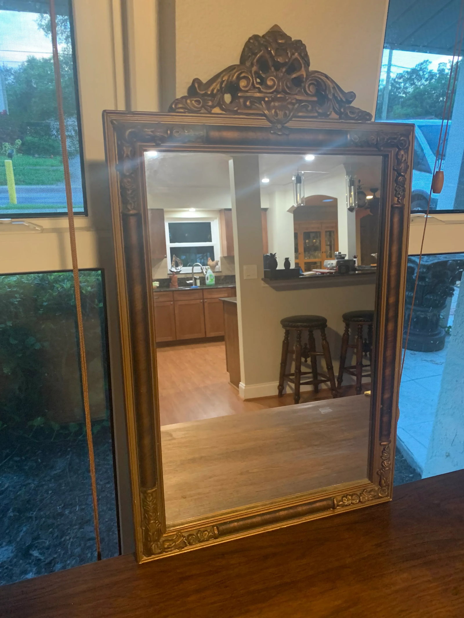 Antique Italian Hand-Carved Wood Mirror - 5