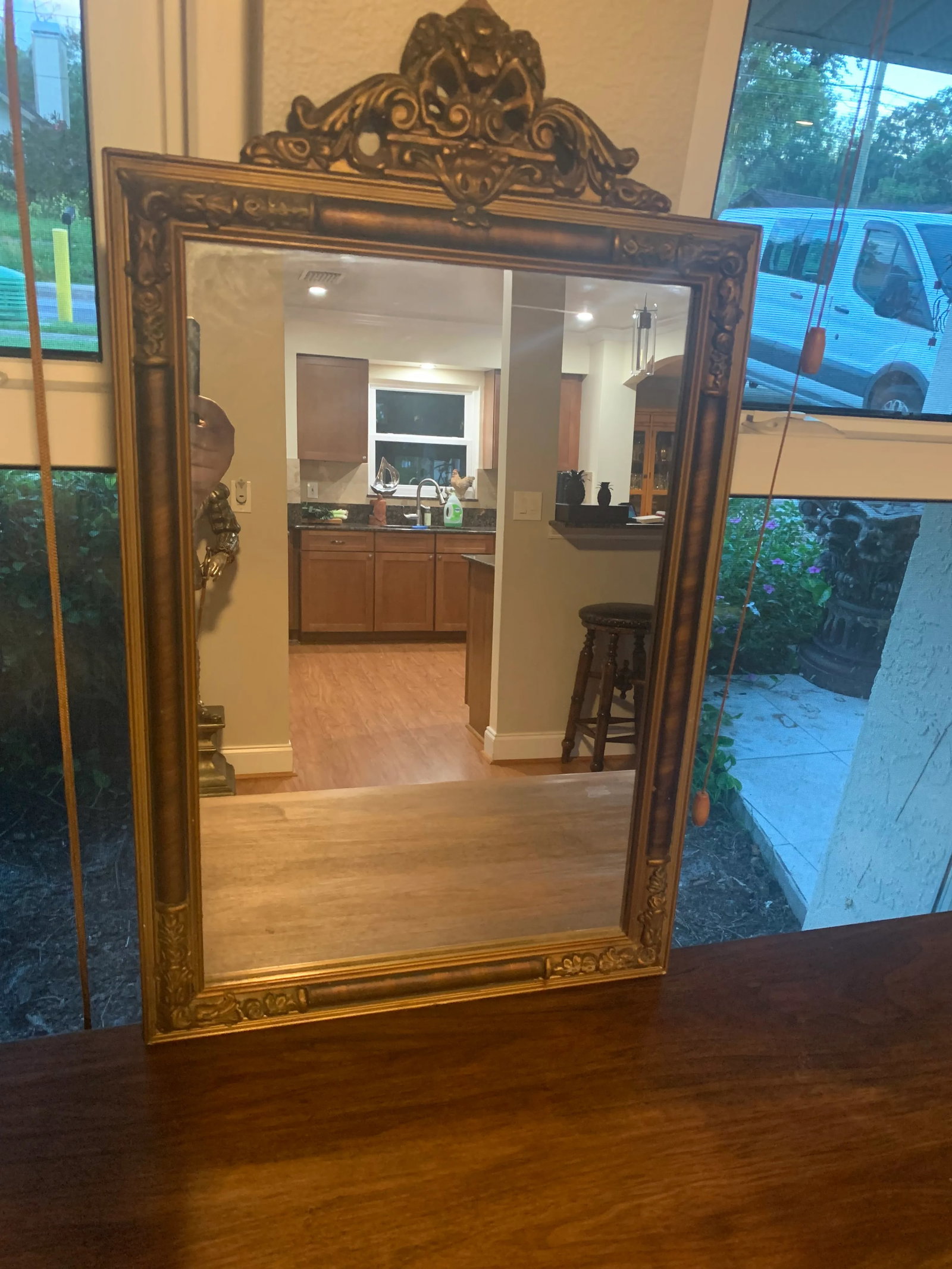 Antique Italian Hand-Carved Wood Mirror - 6