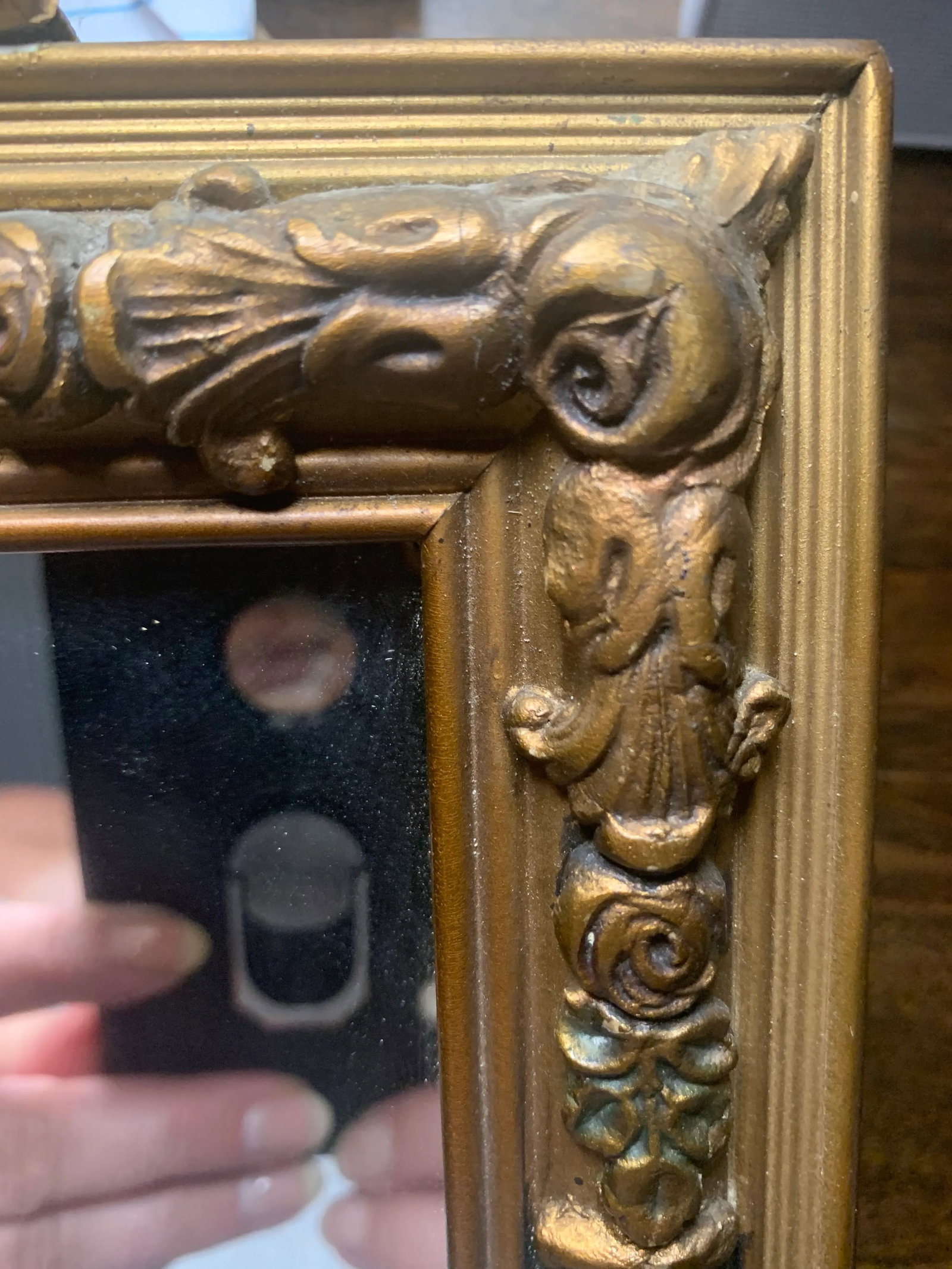 Antique Italian Hand-Carved Wood Mirror - 9