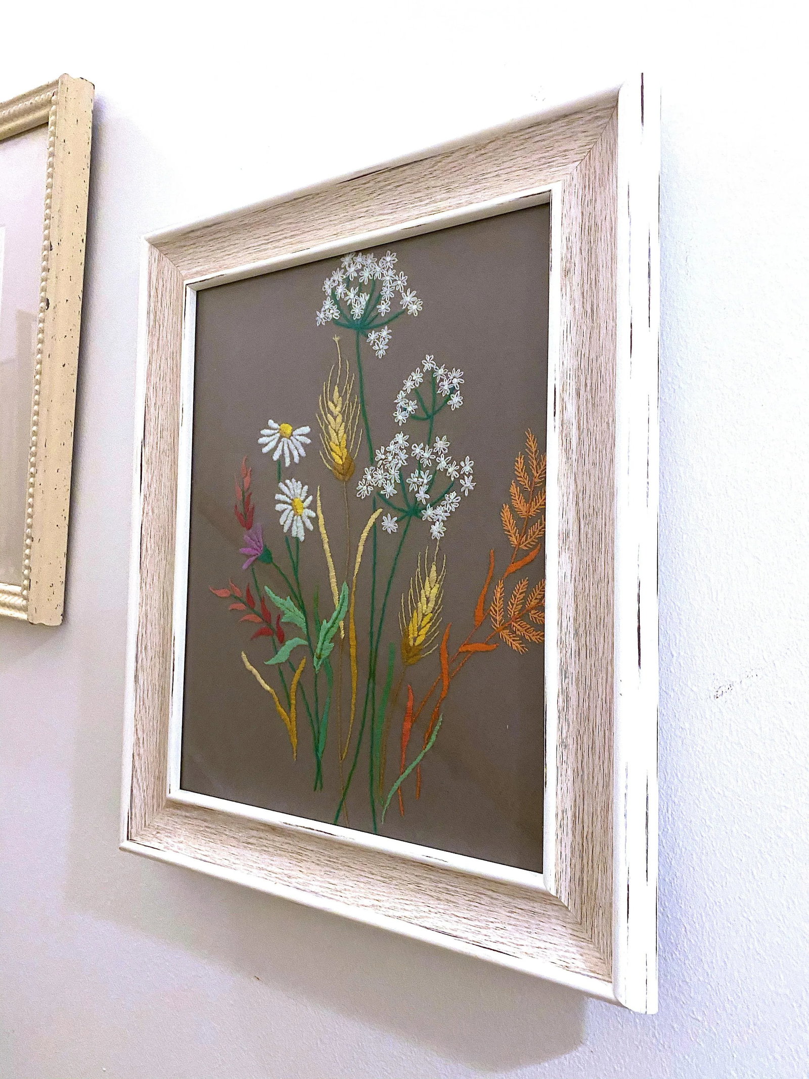 Vintage Mid-Century Daisy Crewel Art - 2
