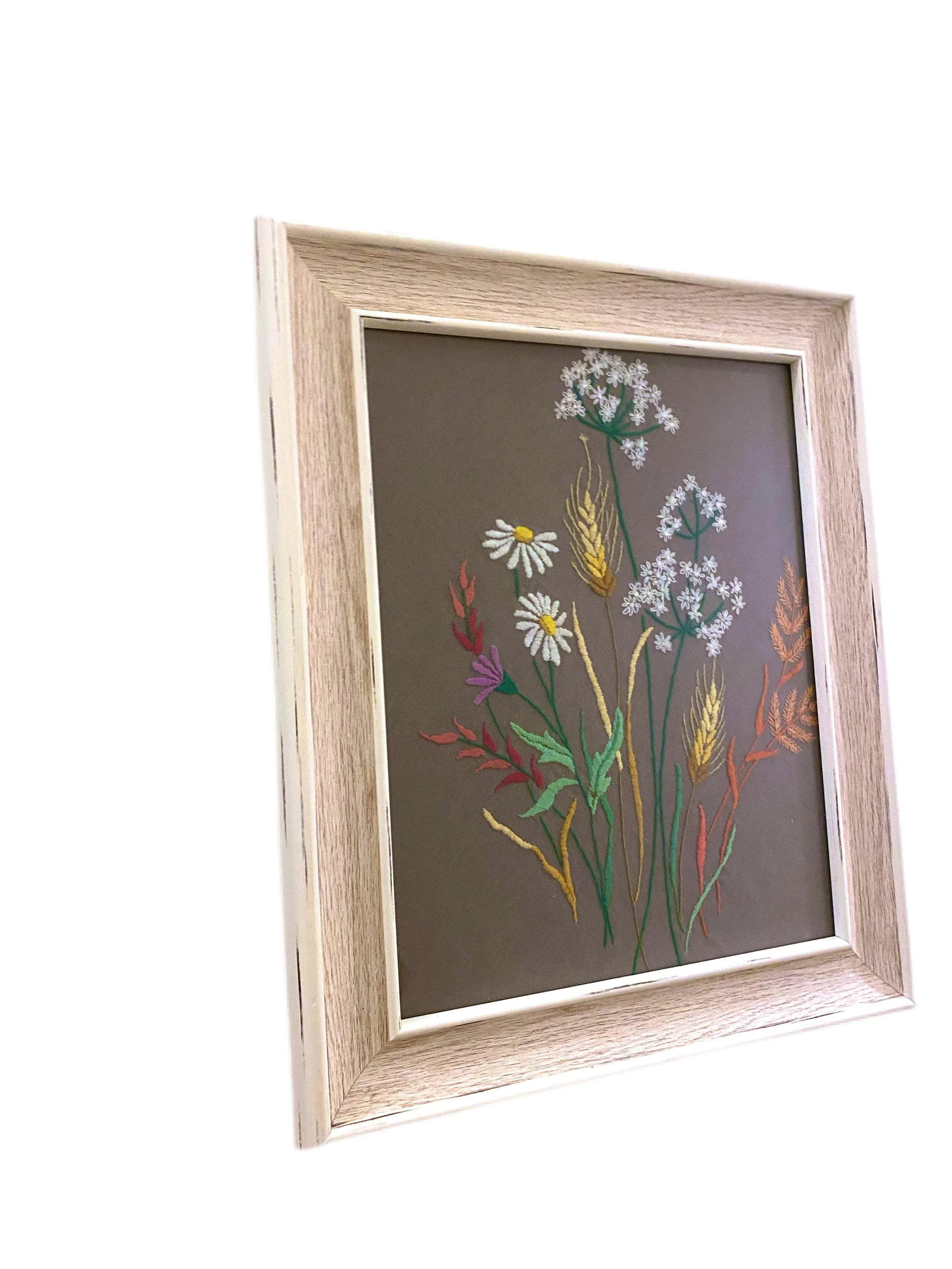 Vintage Mid-Century Daisy Crewel Art - 3
