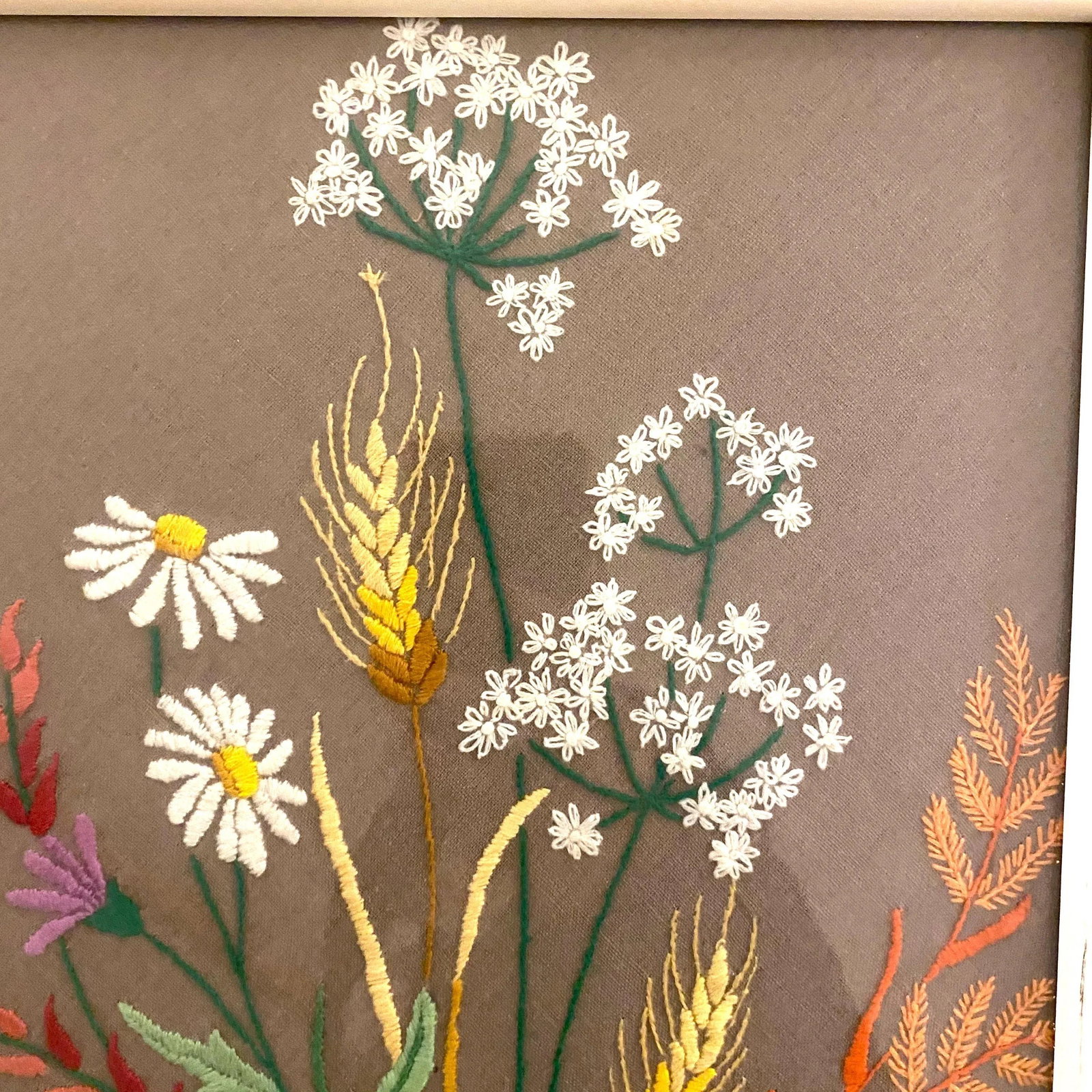 Vintage Mid-Century Daisy Crewel Art - 4