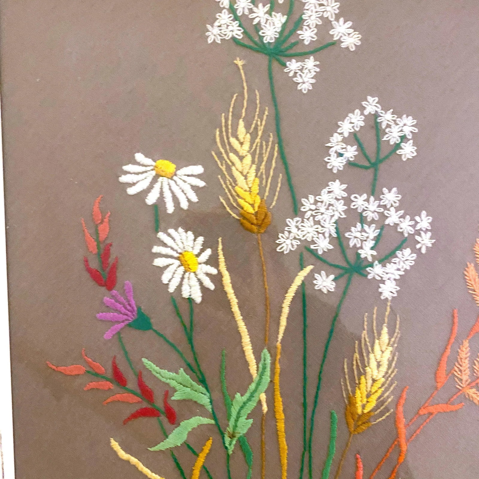 Vintage Mid-Century Daisy Crewel Art - 6