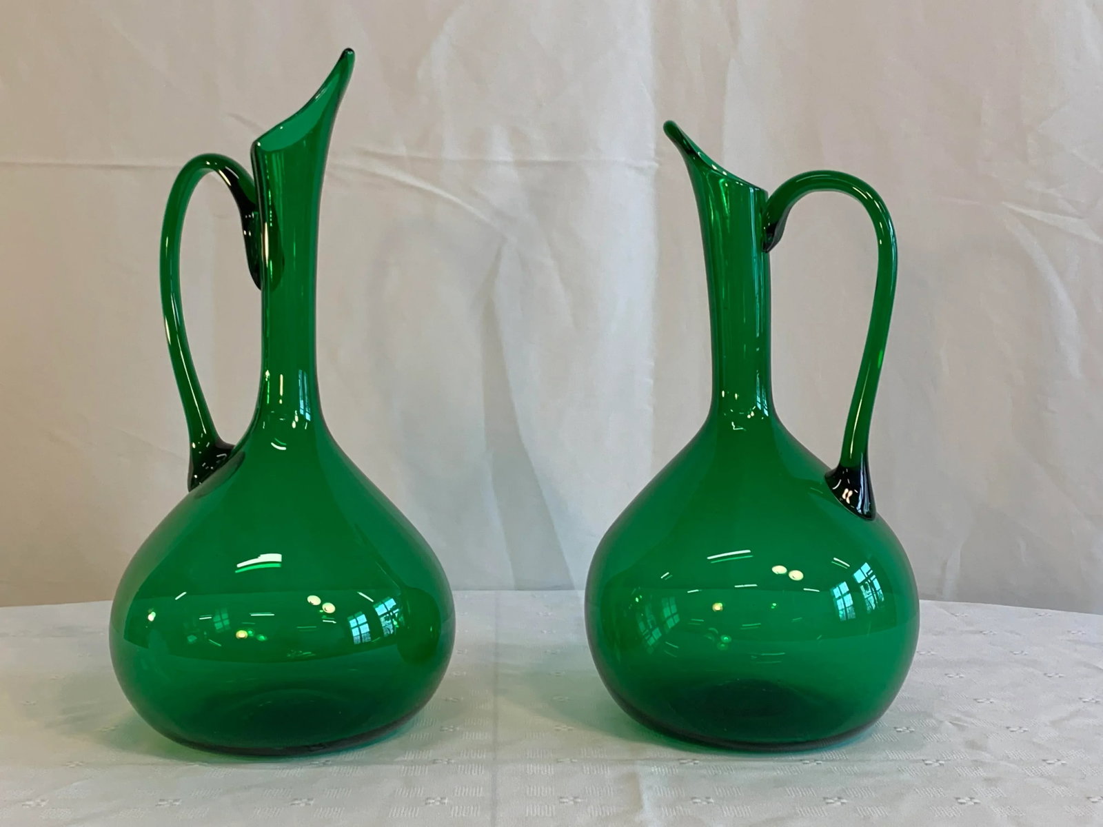 1940s Empoli Verde Mid-Century Italian Glass Pitchers Vases or Ewers - a Pair - 12