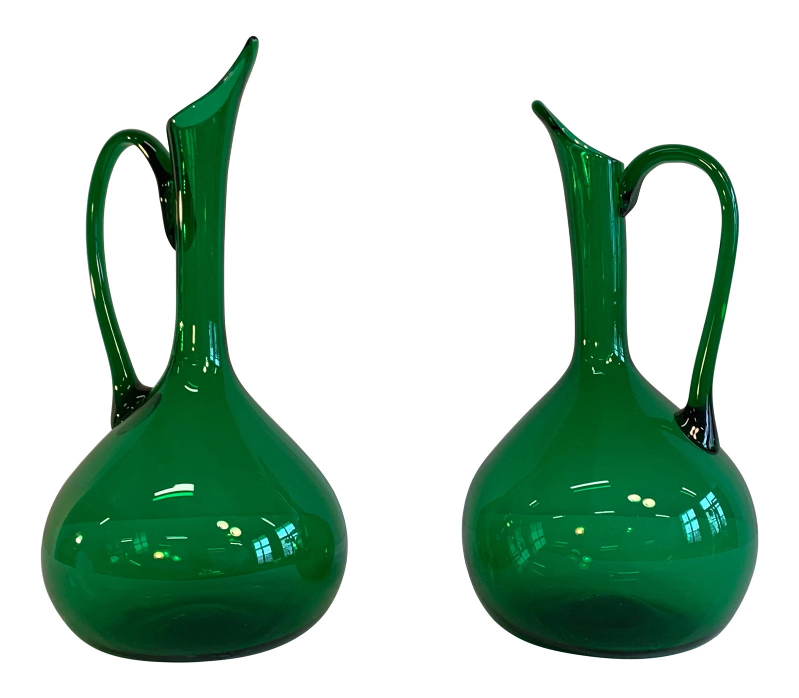 1940s Empoli Verde Mid-Century Italian Glass Pitchers Vases or Ewers - a Pair (1 of 12)