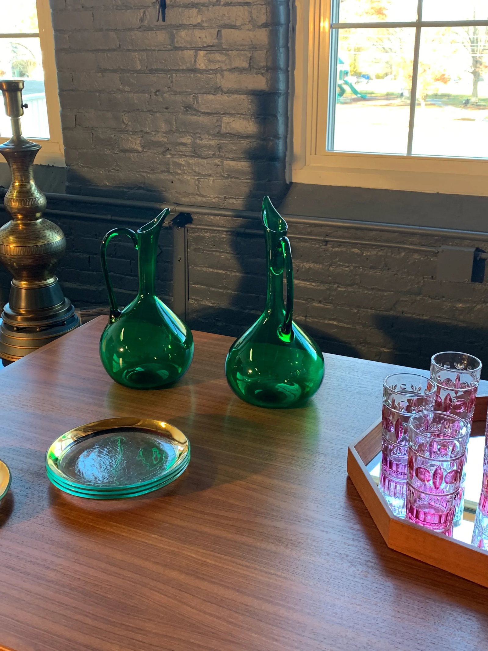 1940s Empoli Verde Mid-Century Italian Glass Pitchers Vases or Ewers - a Pair - 4