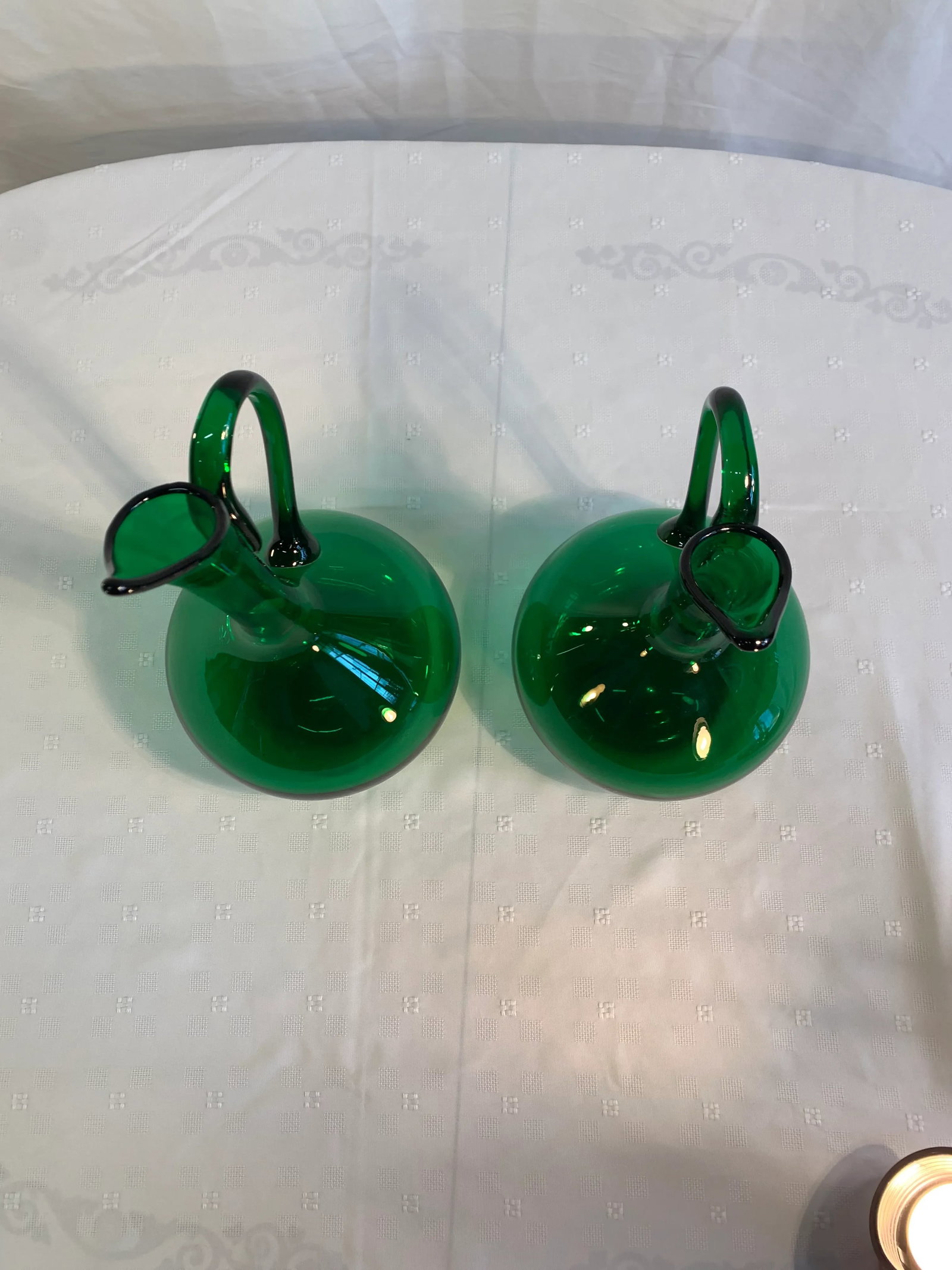 1940s Empoli Verde Mid-Century Italian Glass Pitchers Vases or Ewers - a Pair - 5