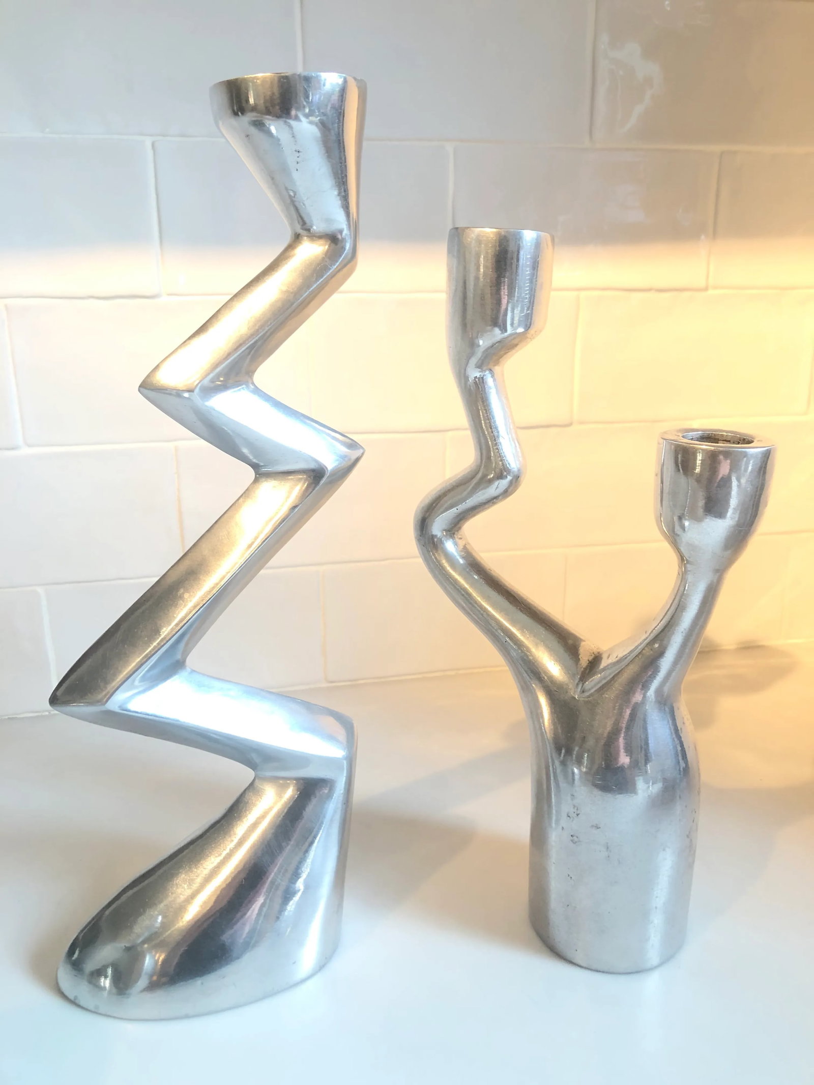 Matthew Hilton Aluminum Zig Zag and Wave Candlesticks - Set of 3 - 2