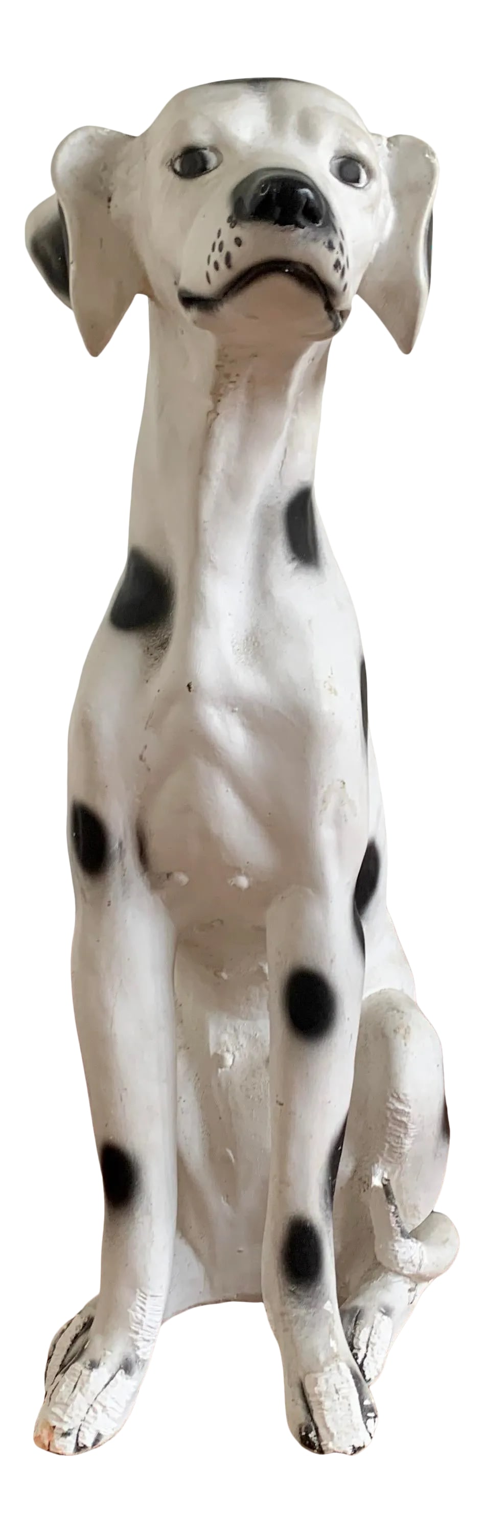 Vintage Chalkware Life Size Dalmatian Statue: Life-size vintage chalkware Dalmatian statue. While very elegant and regal, this piece is also a playful and fun addition to one's home. Subtle details, such as the neck veins and ear folds, bring