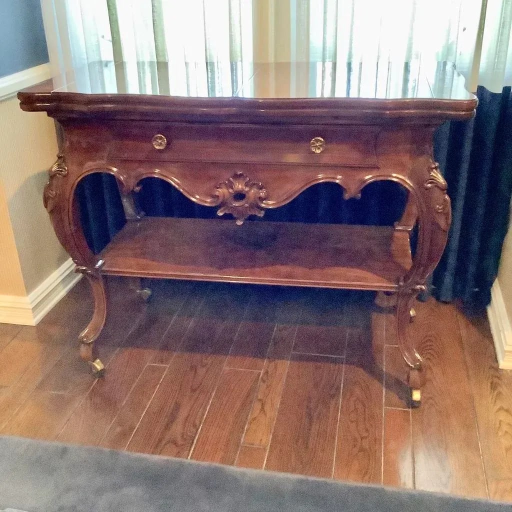 1980s Karges Louis XV French Provincial Style Flip Top Walnut Server - 4