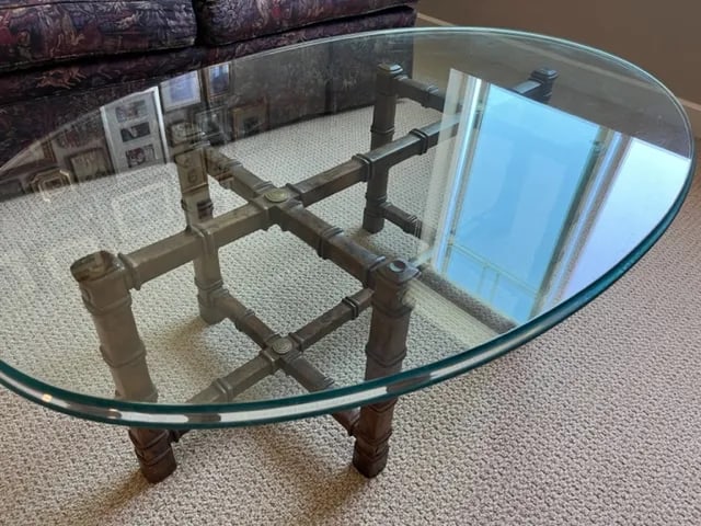1970s Drexel Heritage Faux Bamboo Oval Glass Coffee Table - 4